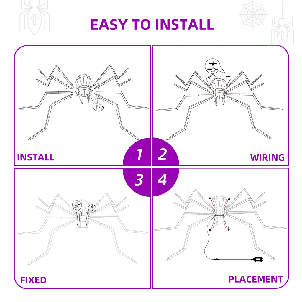 Halloween Decorations Outside Giant Spider - HOYECHI Outdoor Halloween Decor Lighted Spider 4.2FT, Light Up Spider with 90 LED Lights, Ground Stakes, for Front Yard Porch Gardens Lawns Party