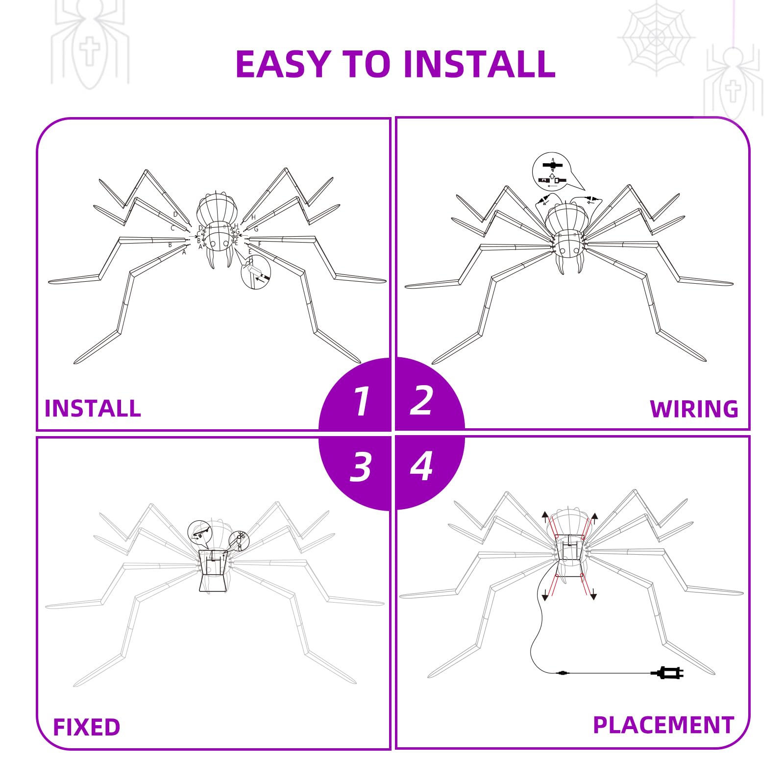 Halloween Decorations Outside Giant Spider - HOYECHI Outdoor Halloween Decor Lighted Spider 4.2FT, Light Up Spider with 90 LED Lights, Ground Stakes, for Front Yard Porch Gardens Lawns Party