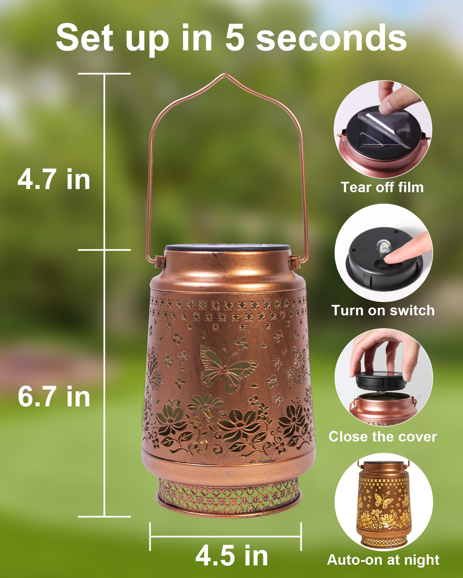 Solar Lanterns Outdoor Waterproof Hummingbird Elegant Garden Decor Birthday Gifts for Women Mom Grandma Sister Metal Hanging Solar Lights Outside Gardening Decorations for Backyard, Patio, Lawn, Porch
