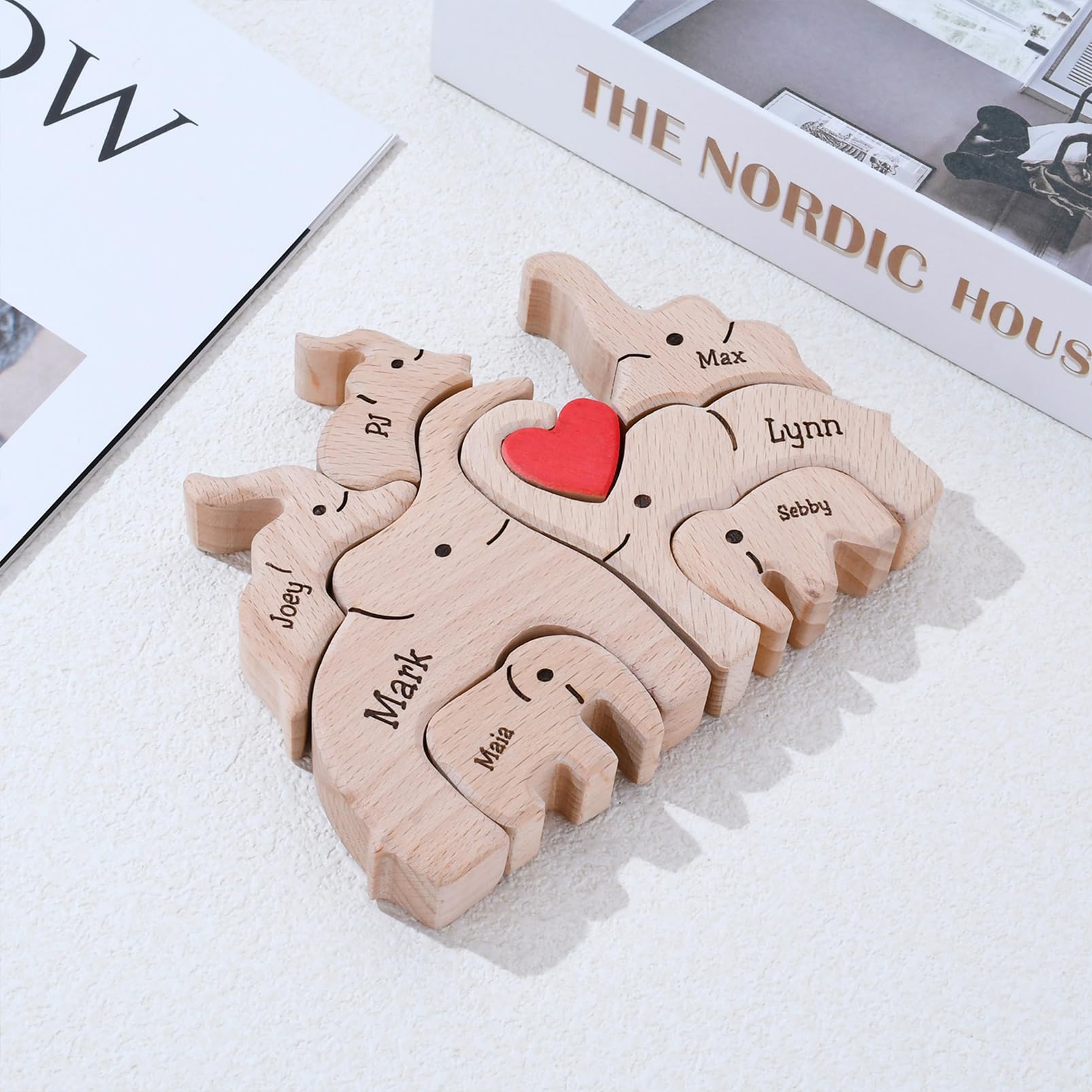 Personalized Family Name Puzzle with 2-8 Names Custom Wooden Bear Puzzle with Names Customized Wooden Puzzle Gifts for Christmas (Bear)