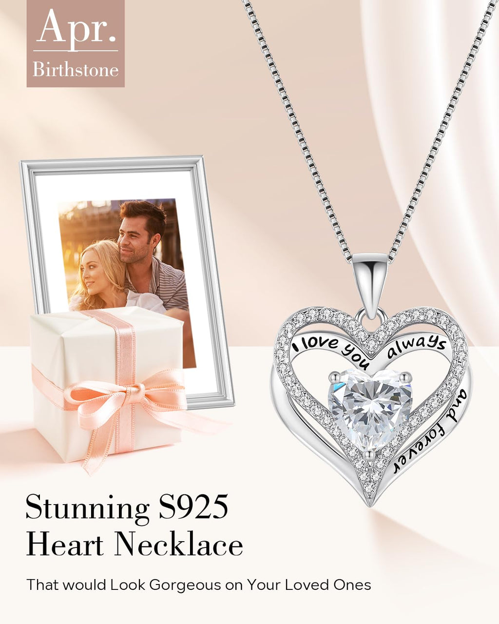 S925 Sterling Silver Necklace for Women, Wife Jewelry Rose Gold, Mom Birthday Valentines Mothers Day Gifts, Girlfriend Necklaces, Daughter Heart Jewel, Anniversary for Her
