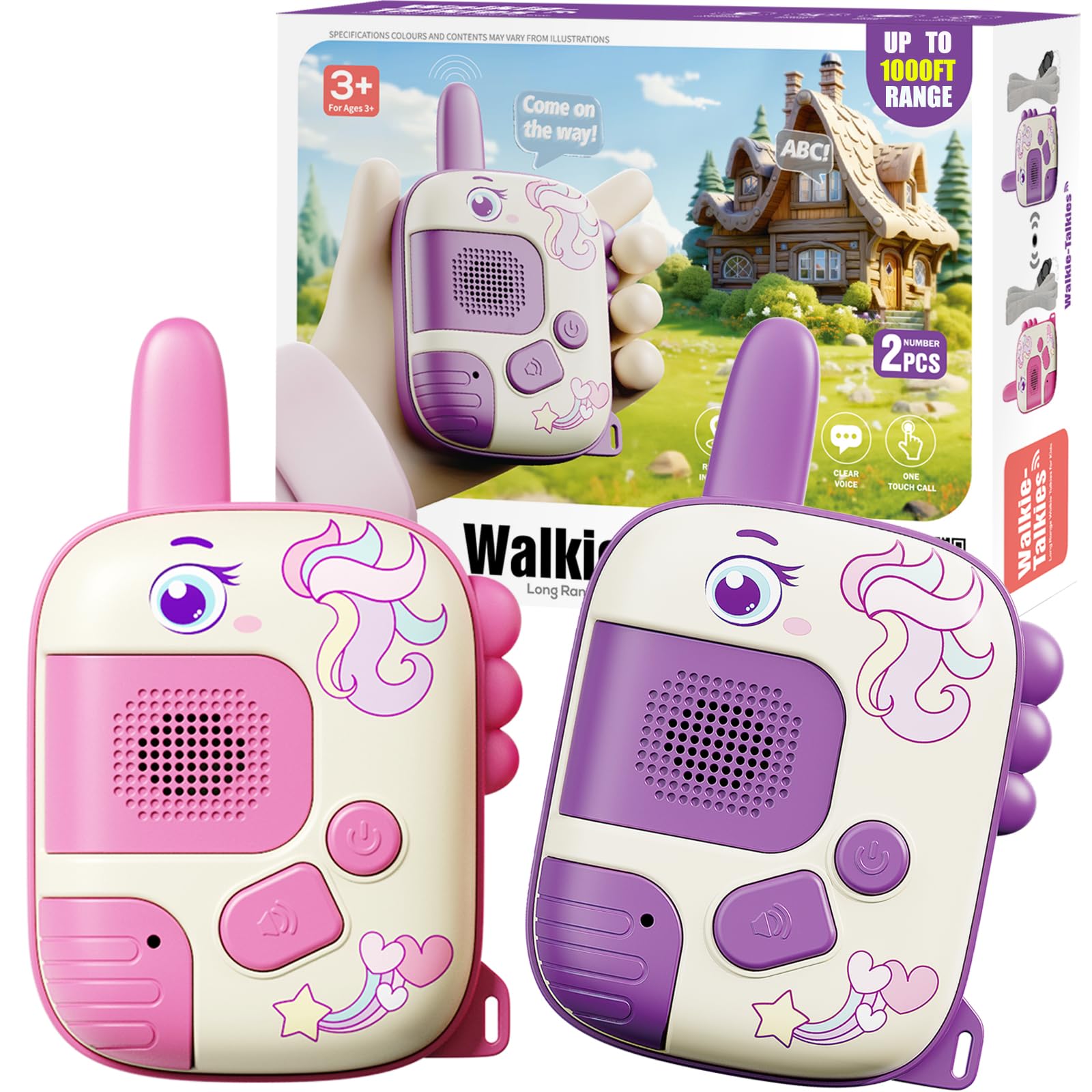 JKGIFTS Walkie Talkies Toys for Girls:Unicorn Toys 2 Pack Birthday Gifts for 3 4 5-7 8 Year Old Girls Toy for 4 5 6 7 8-10 Year Old Camping Outdoor Game,Christmas Stocking Stuffers for Girls Kids