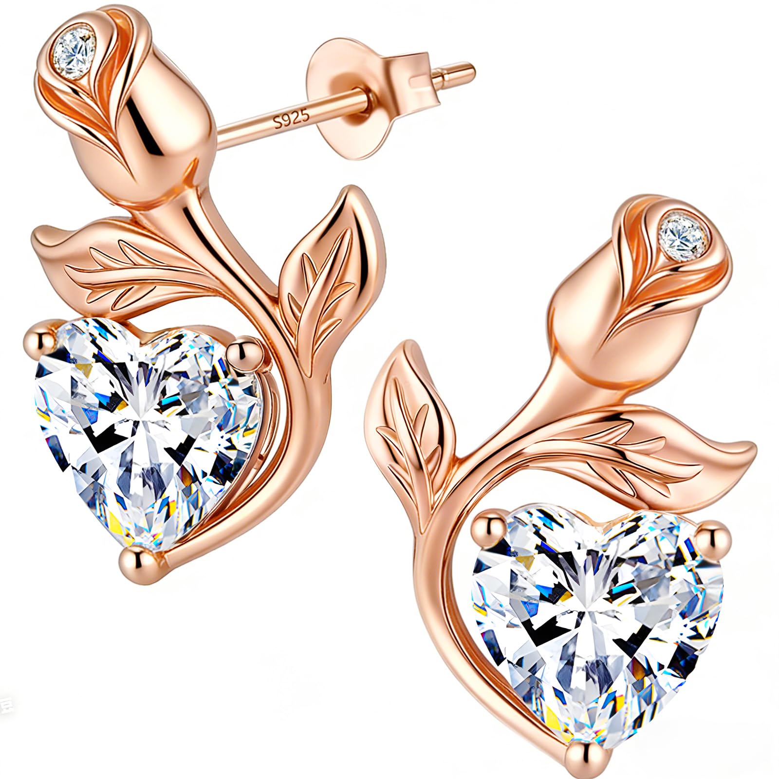 0.8CT Rose Heart Earrings Option of Sapphire Moissanite Stud Earrings Lab-Grown Earrings Birthstone Earrings for Women S925 Sterling Silver Post D Color VVS1 Clarity Ideal Gift for Wife Mother for Birthday Anniversary Mothers Day Gift for Mom Conveying I
