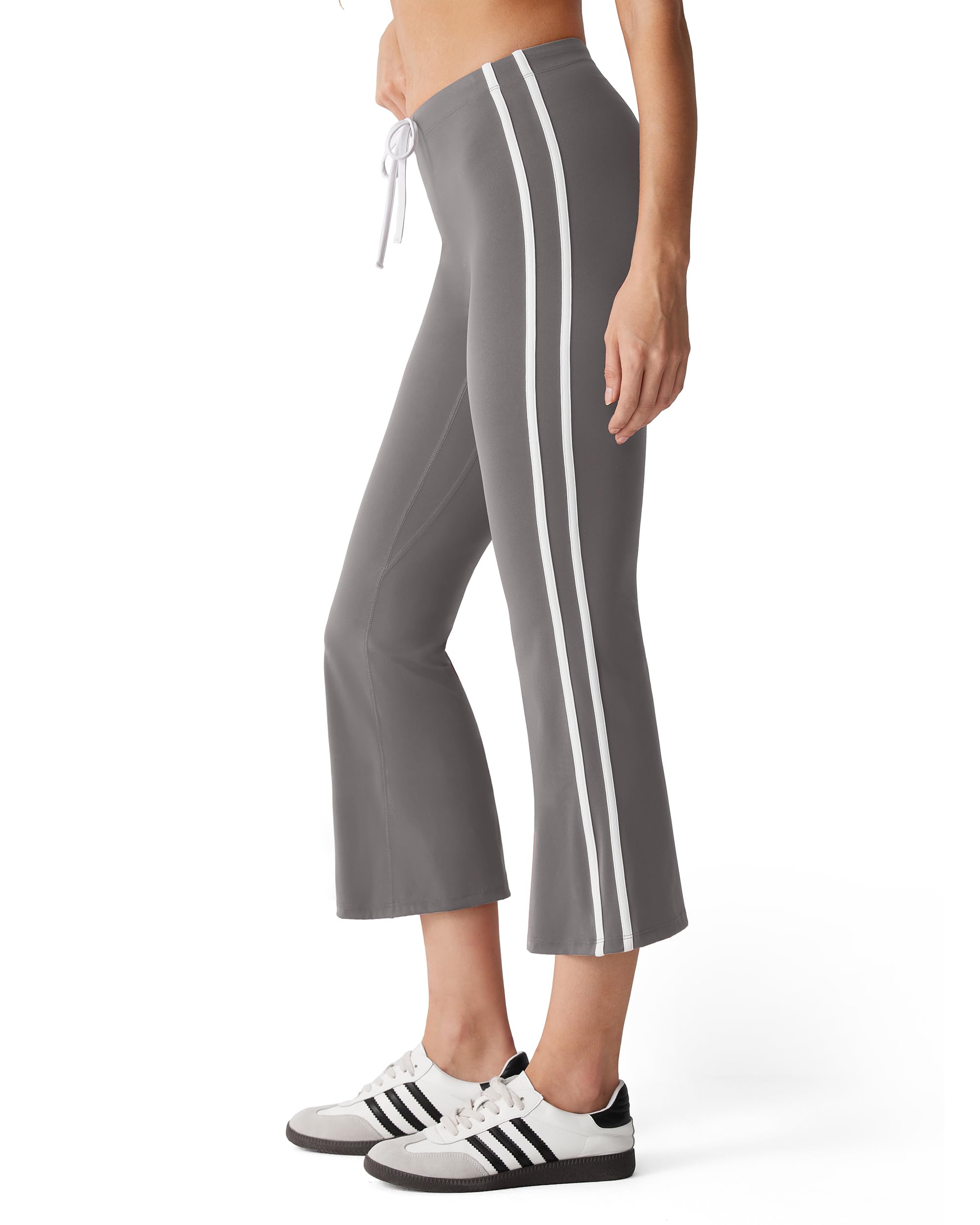 MOOSLOVER Women Flare Capri Yoga Pants High Waisted Side Stripe Drawstring Bootcut Flared Cropped Leggings