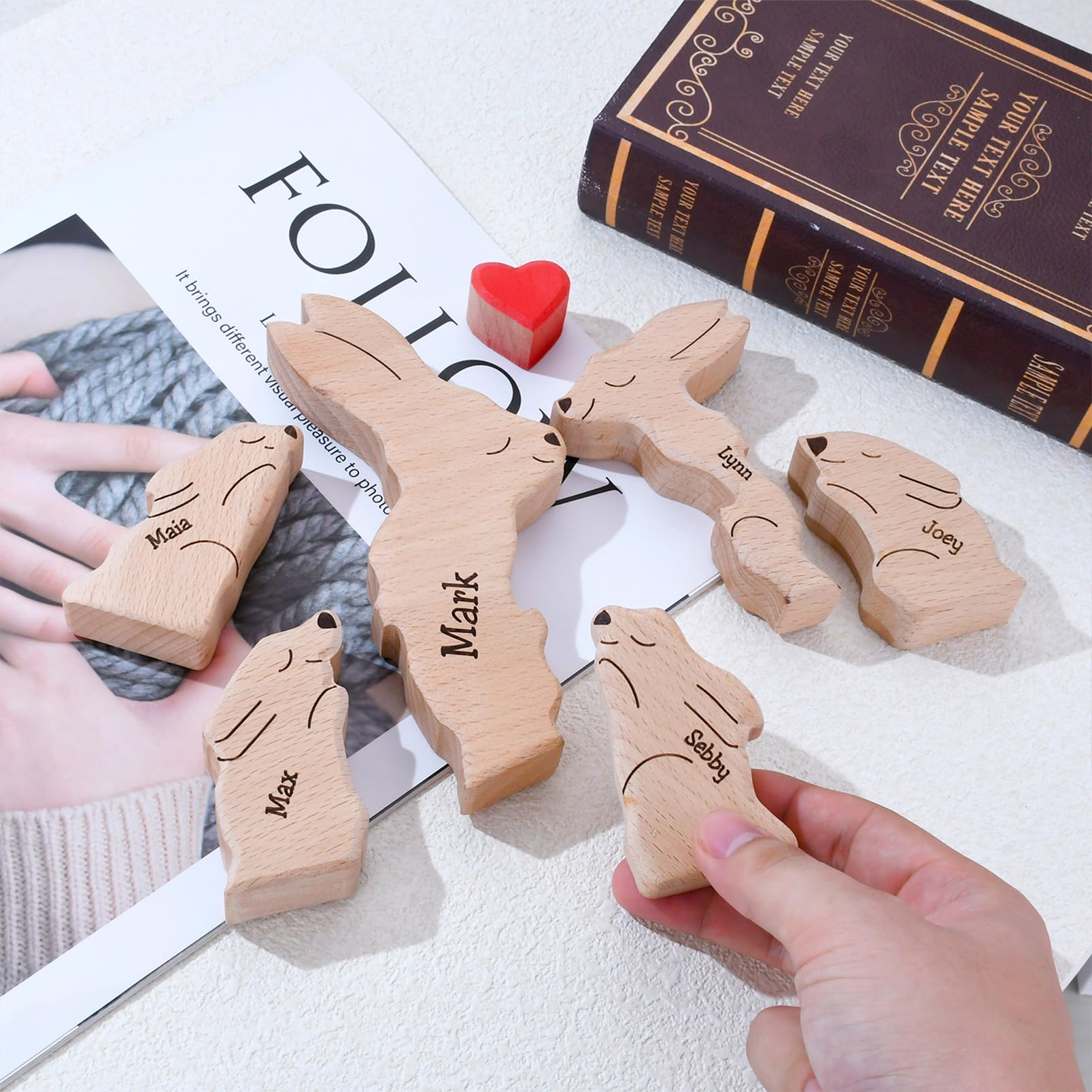 Personalized Family Name Puzzle with 2-8 Names Custom Wooden Bear Puzzle with Names Customized Wooden Puzzle Gifts for Christmas (Bear)