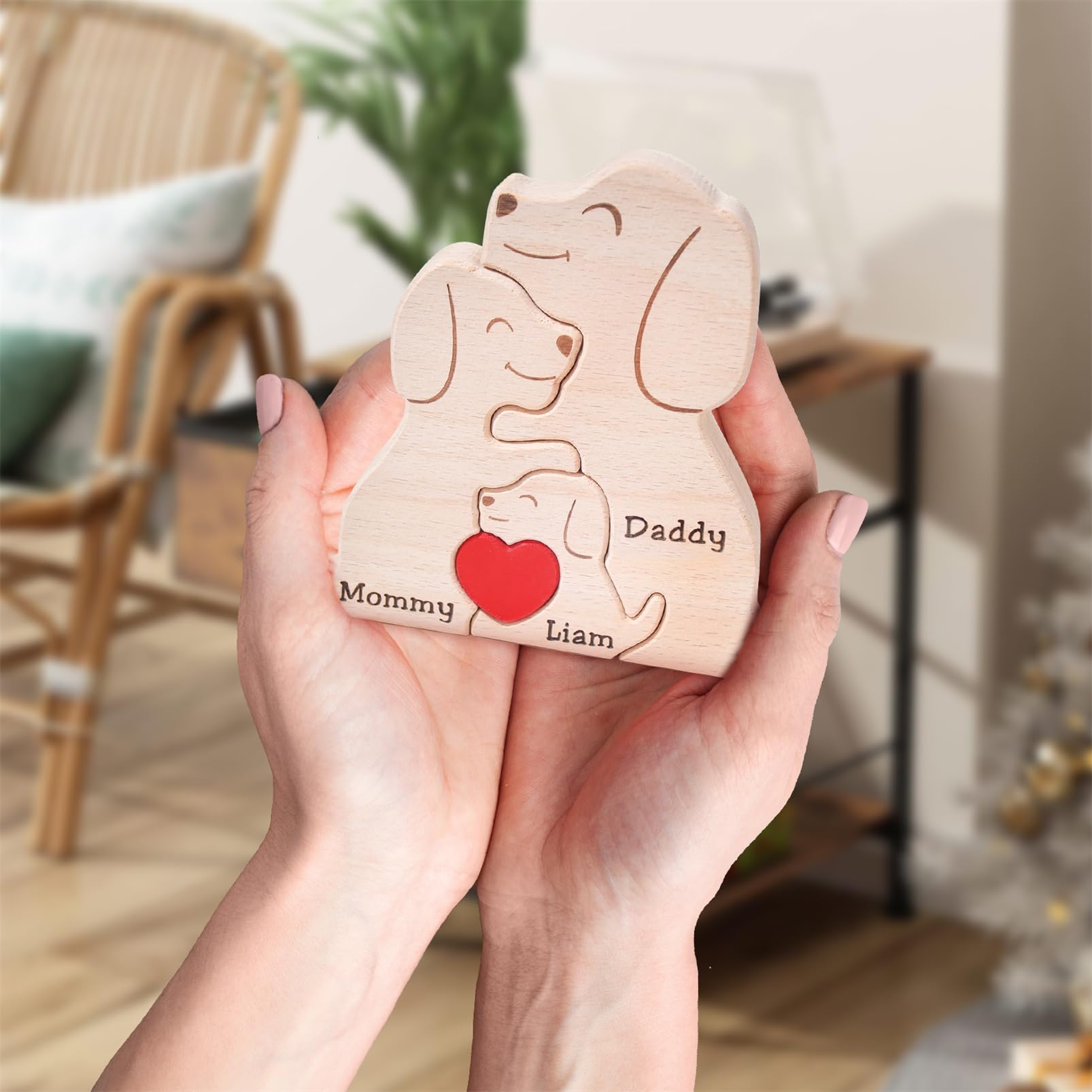 Personalized Family Name Puzzle with 2-8 Names Custom Wooden Bear Puzzle with Names Customized Wooden Puzzle Gifts for Christmas (Bear)