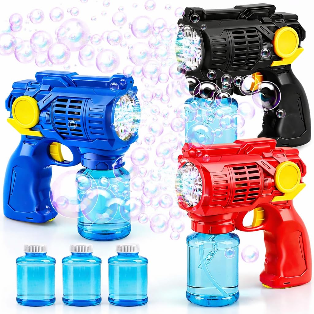 TOY Life 3 Pack Bubble Guns for Kids, Automatic Bubble Blower, Leakproof & Lightweight, Outdoor Summer Toys for Beach Travel, Easter Basket Stuffer, Party Favor, Birthday Gift for Toddlers Boys Girls