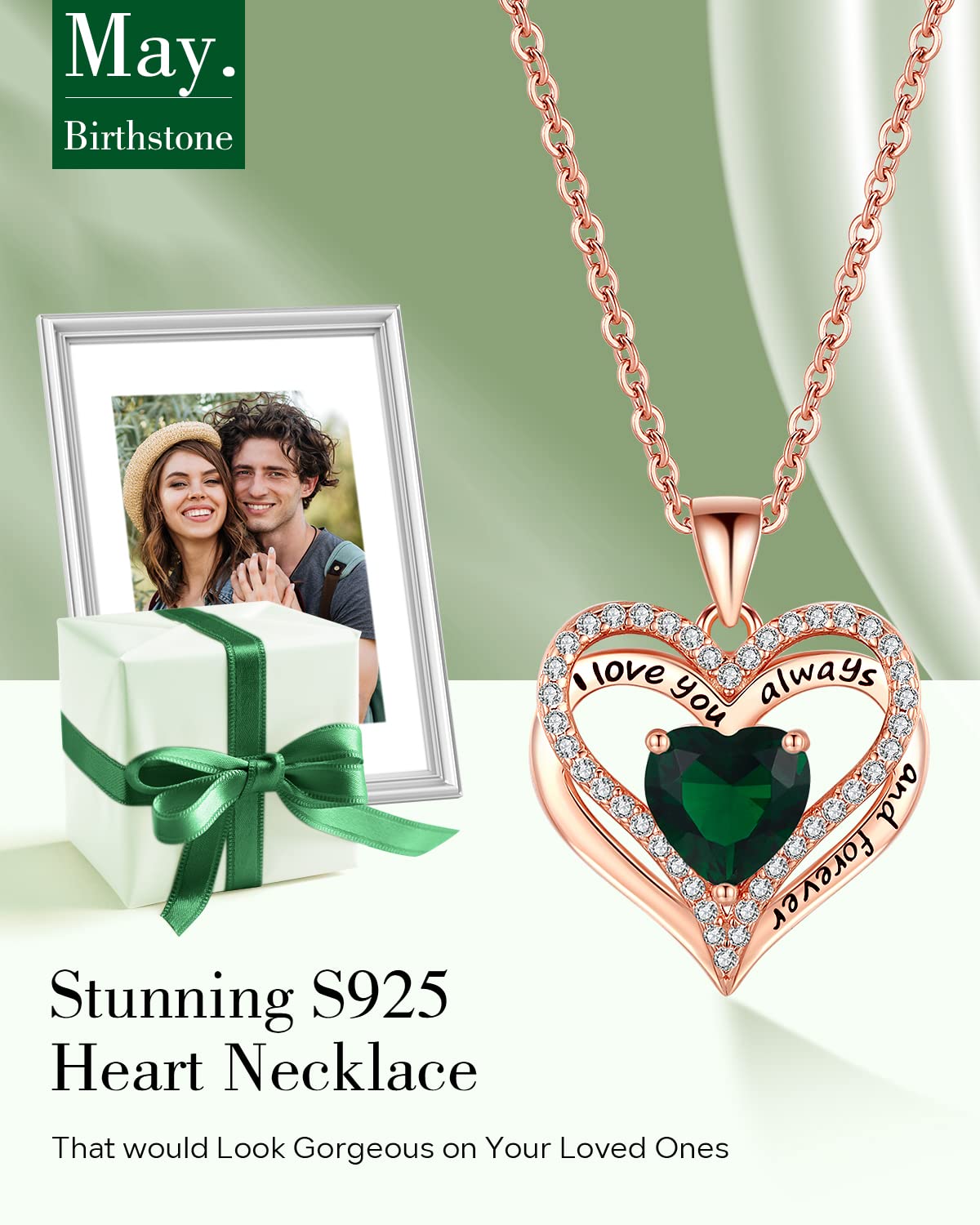 S925 Sterling Silver Necklace for Women, Wife Jewelry Rose Gold, Mom Birthday Valentines Mothers Day Gifts, Girlfriend Necklaces, Daughter Heart Jewel, Anniversary for Her