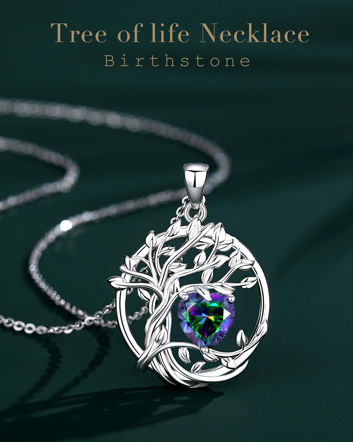 FANCIME Tree of life Birthstone necklace Sterling Silver Pendant Birthstone Necklace Gemstone Anniversary Birthday Jewelry Mothers Day Gifts for Mom Her Wife
