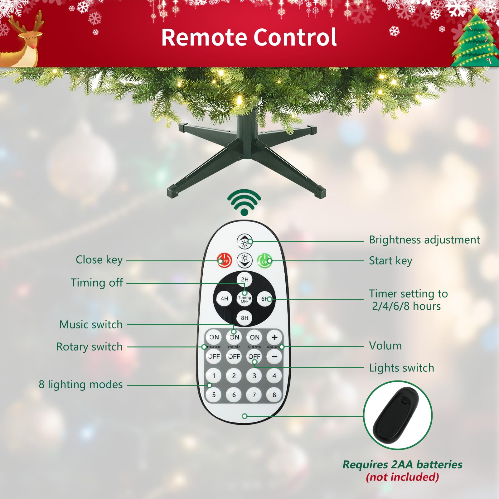Pre-Lit Rotating Christmas Tree, 6.5FT Artificial for Home Decor | With Music,340 Warm White & Multi-color LED Lights,1036 PE+PVC Tip,Remote Control,Rotating Stand,8 Modes,Timed Design