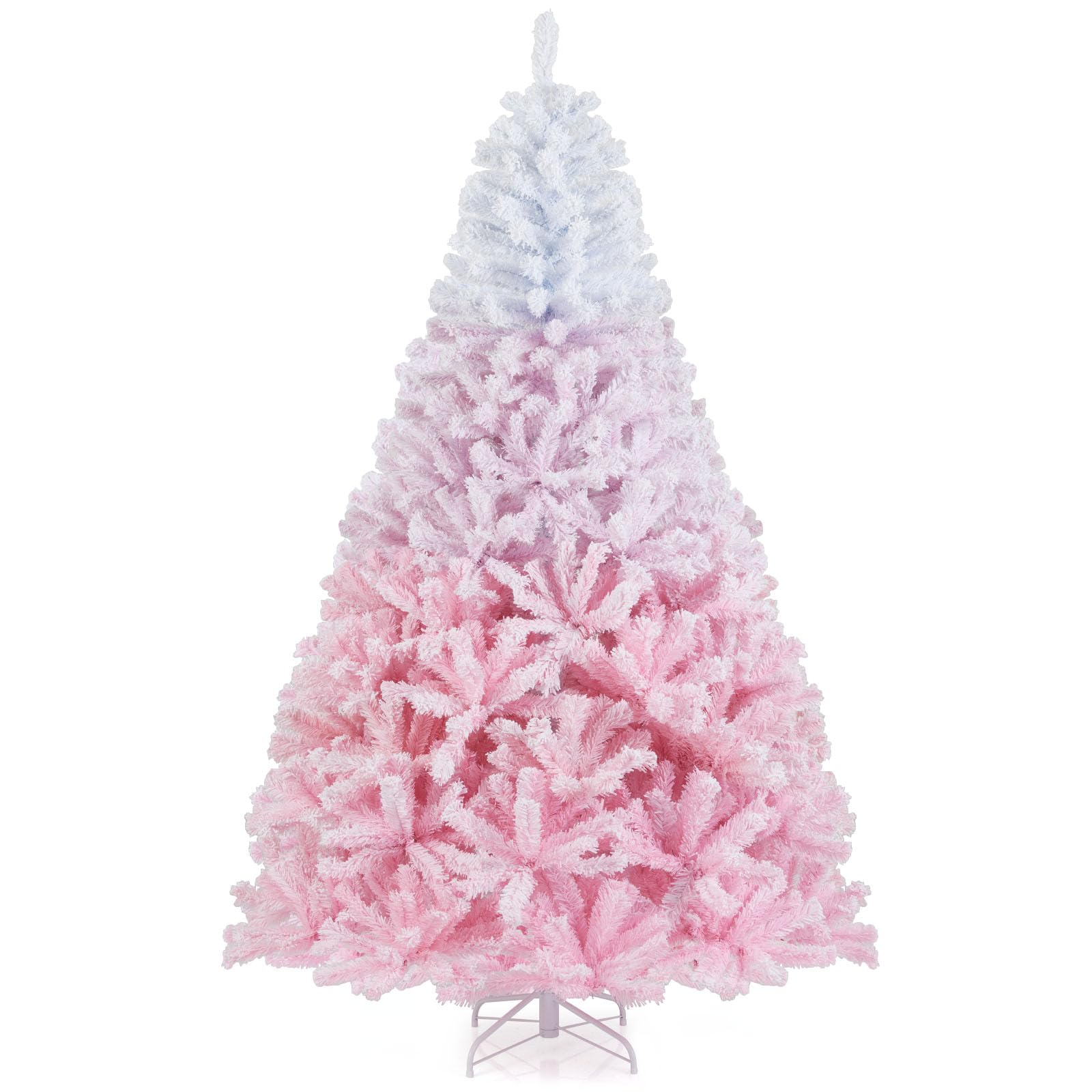 Goplus 7FT Pre-Lit Artificial Christmas Tree Auto-Spread/Close up Branches 11 Flash Modes with Multicolored 400 LED Lights & Metal Stand