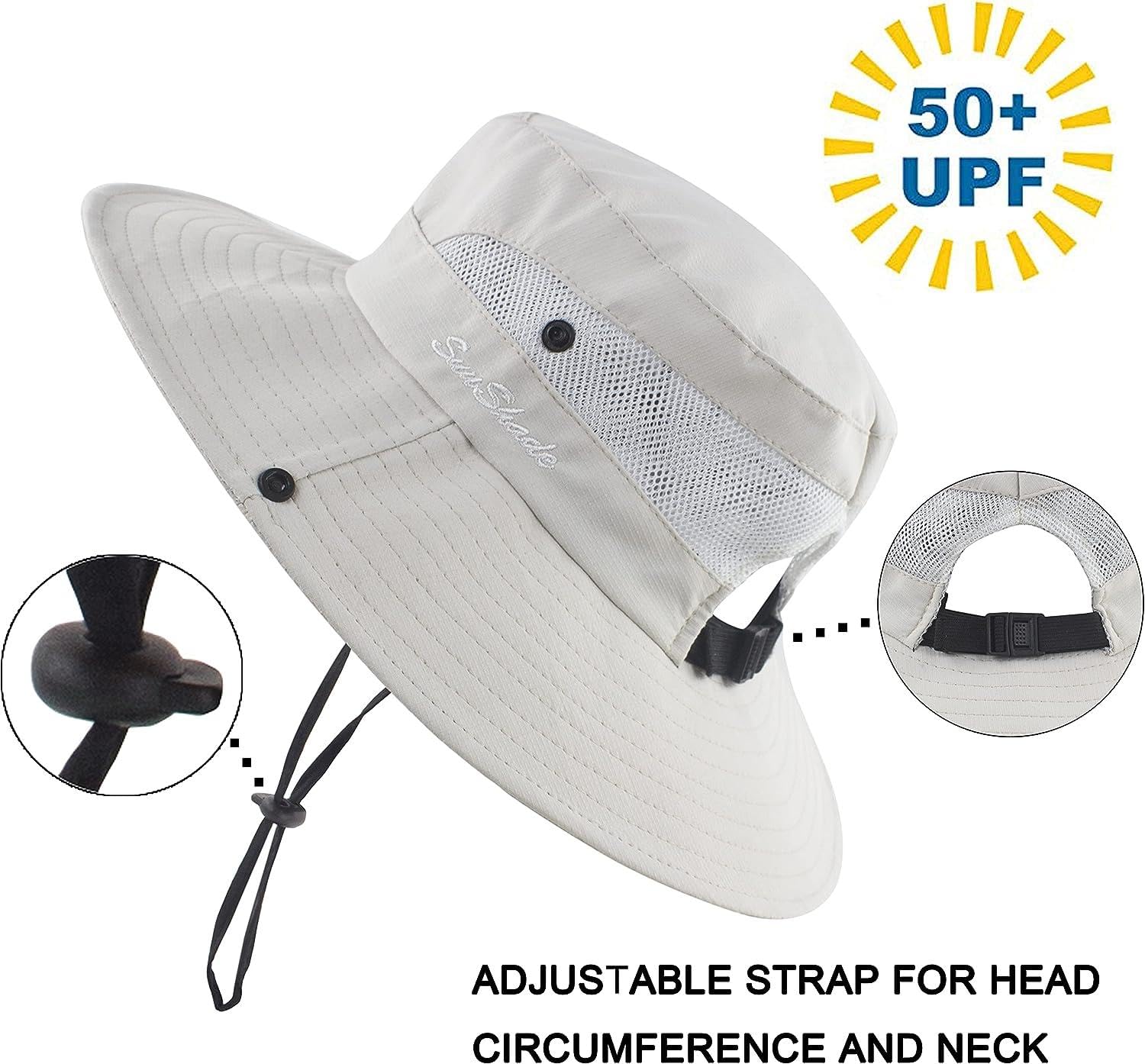Womens Summer Sun Hat Beach Hat Wide Brim Outdoor UV Protection Hat Packable Mesh Bucket Hat with Ponytail Hole