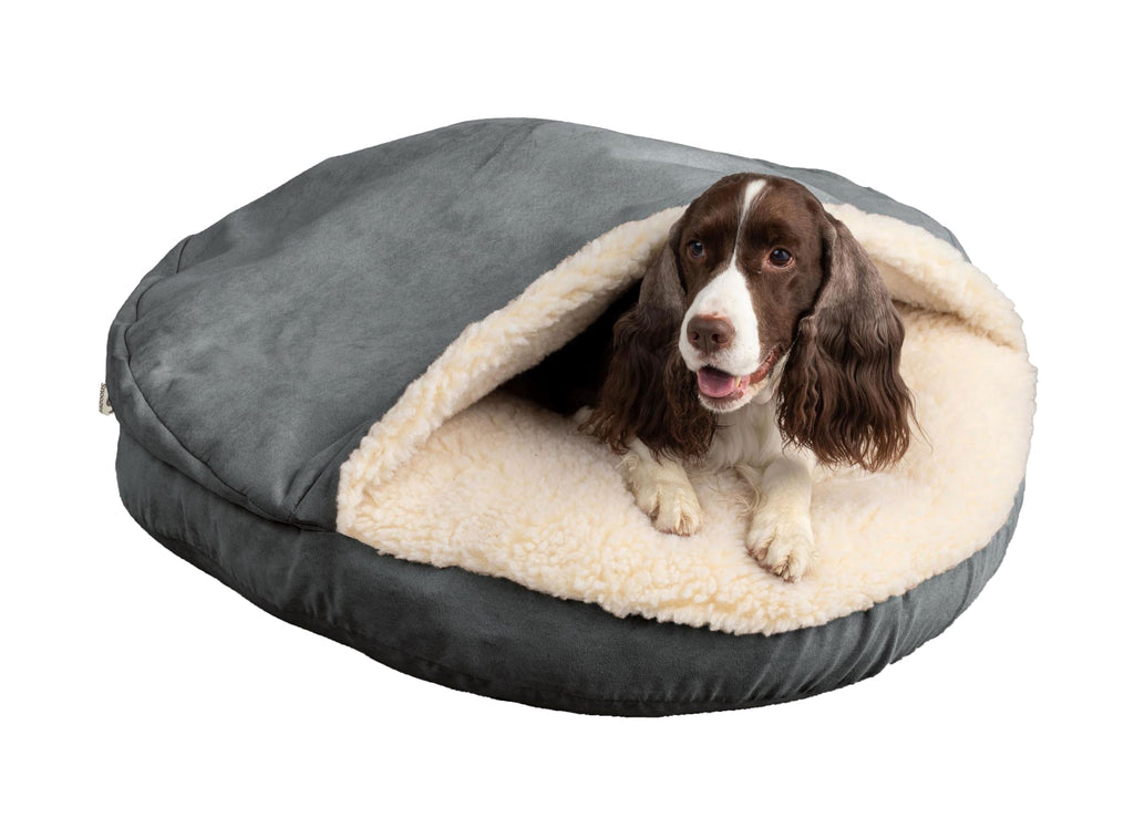 Snoozer Cozy Cave Dog Bed - Indoor Dog Bed with Cover Cave, Covered Calming Burrow for Small Sized Pets with Blanket Attached, Enclosed, Removable Washable Cover - Small, Navy