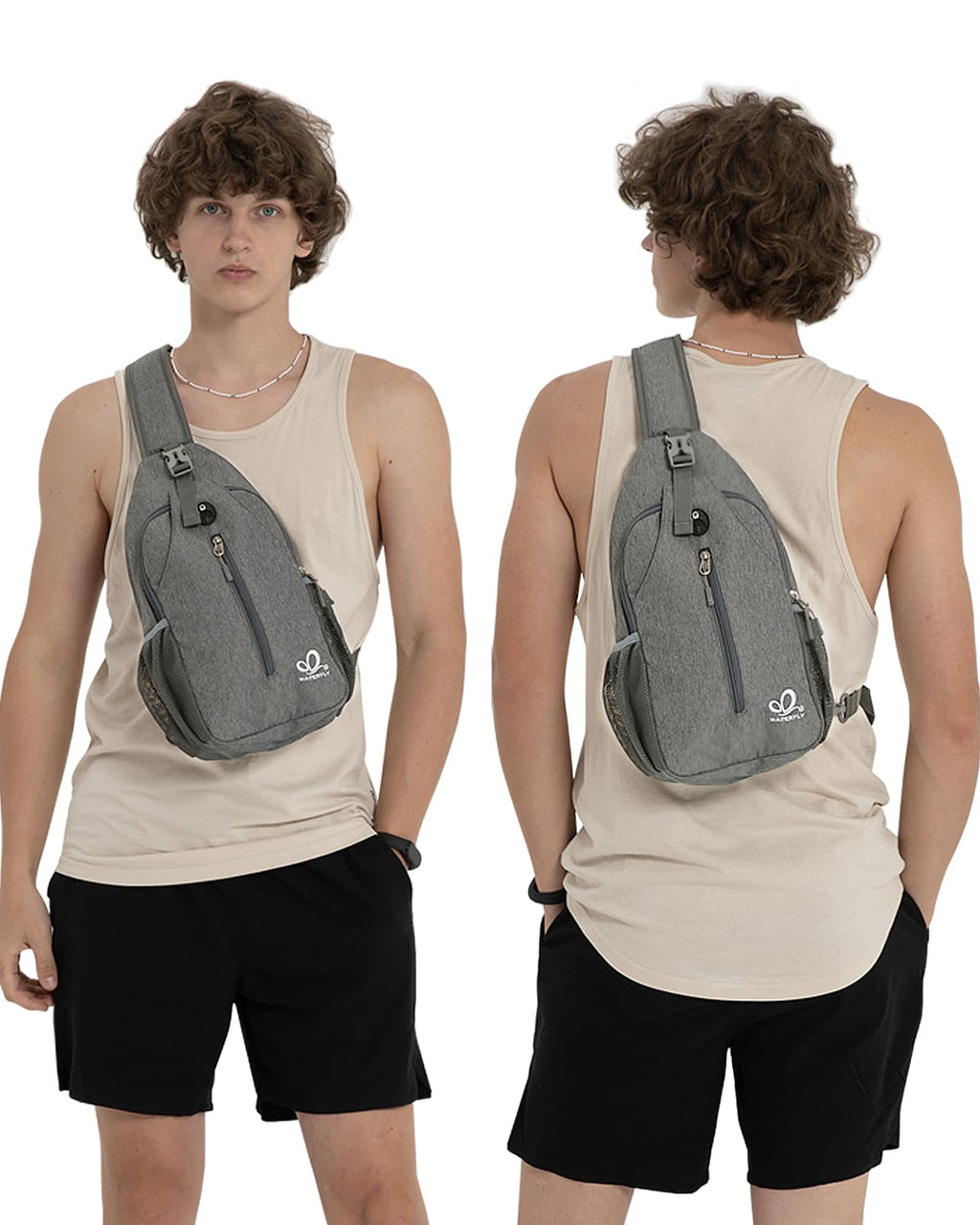WATERFLY Crossbody Sling Backpack Sling Bag Travel Hiking Chest Bag Daypack (Black)