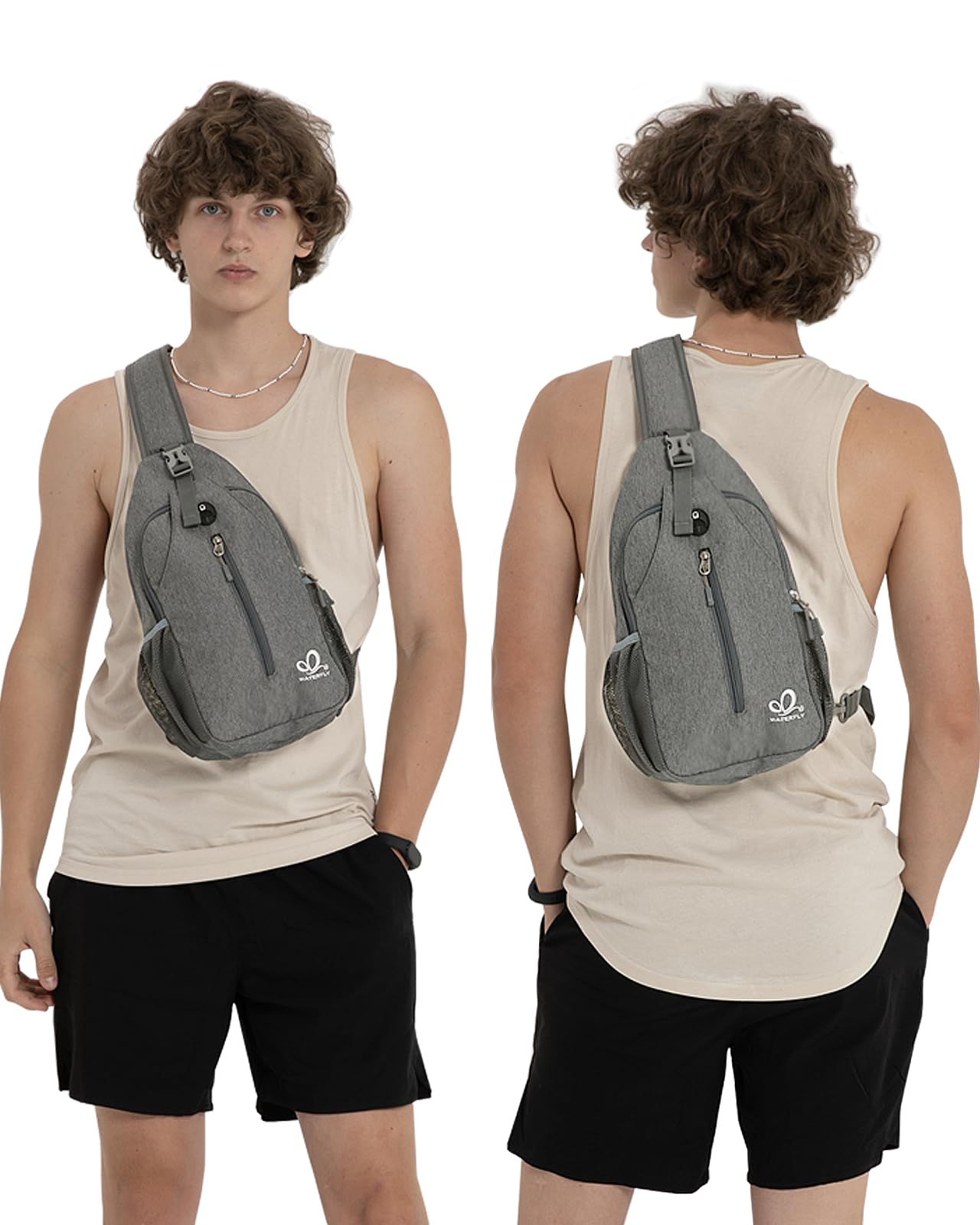 WATERFLY Crossbody Sling Backpack Sling Bag Travel Hiking Chest Bag Daypack (Black)