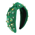 AMCAMI St.Patrick's Day Headband for Women,1Pcs Green Shamrock Embellished Rhinestone Knotted Headband,Wide Hairband with Leprechaun Boots Hats,St. Patrick's Day Party Gifts