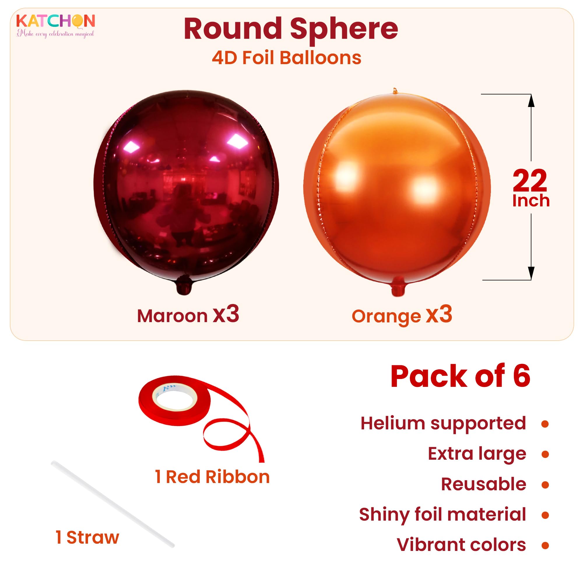 KatchOn, Big Silver Disco Ball Balloons - 22 Inch, Pack of 6 | Disco Party Decorations, 4D Sphere Disco Balloons for 70s Theme Party Decor, Bachelorette Party Decorations | Graduation Decorations 2026
