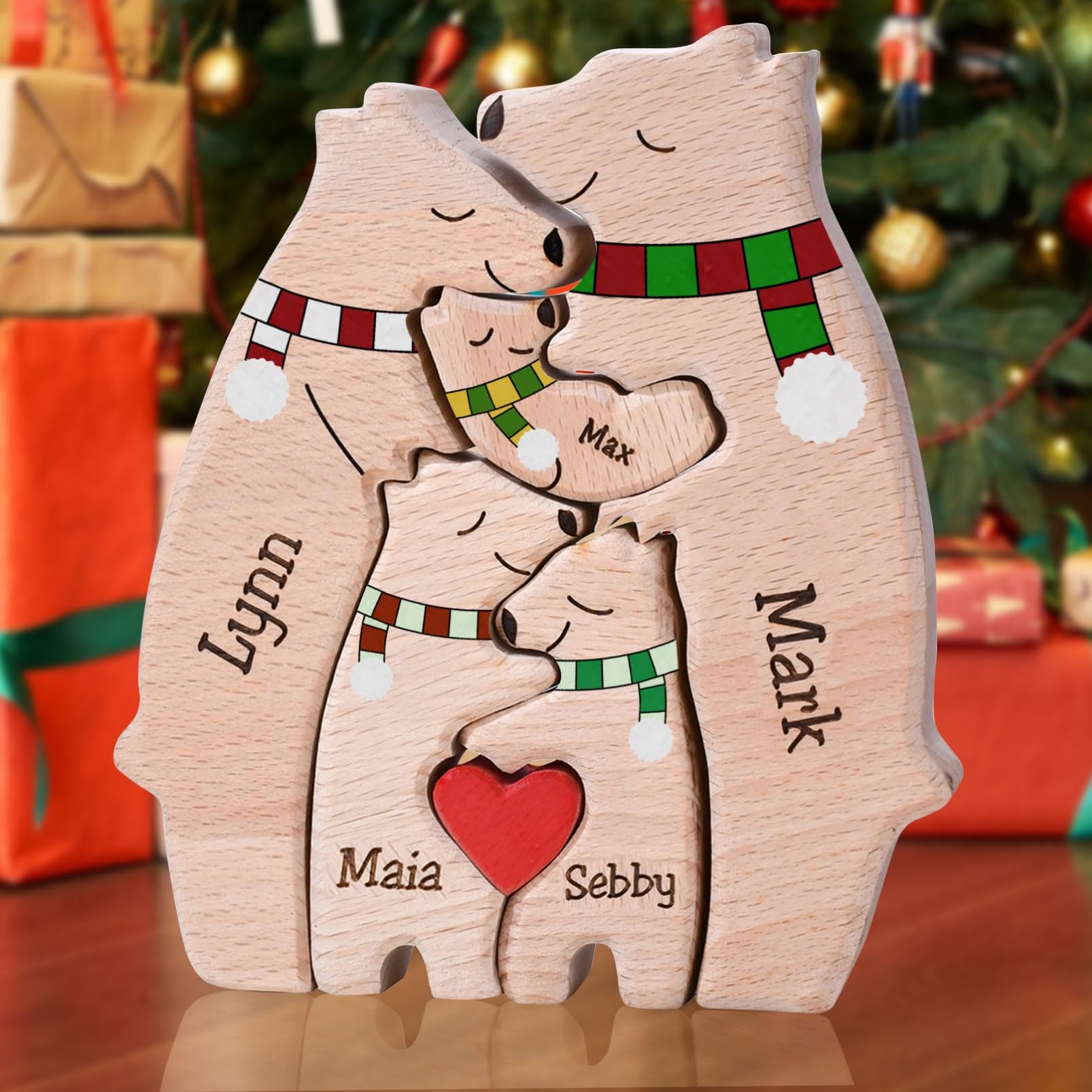 Personalized Family Name Puzzle with 2-8 Names Custom Wooden Bear Puzzle with Names Customized Wooden Puzzle Gifts for Christmas (Bear)