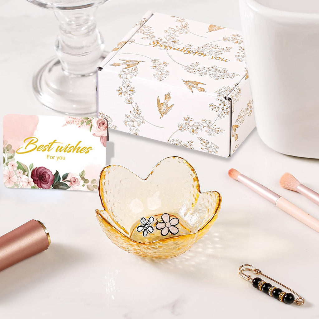 Purple Flower Jewelry Dish Glass Ring Holder Dish Jewelry Tray Cute Vanity Organizer Aesthetic Nightstand Bathroom Room Decor Trinket Dish Mothers Day Friendship Christmas Birthday Gifts for Women