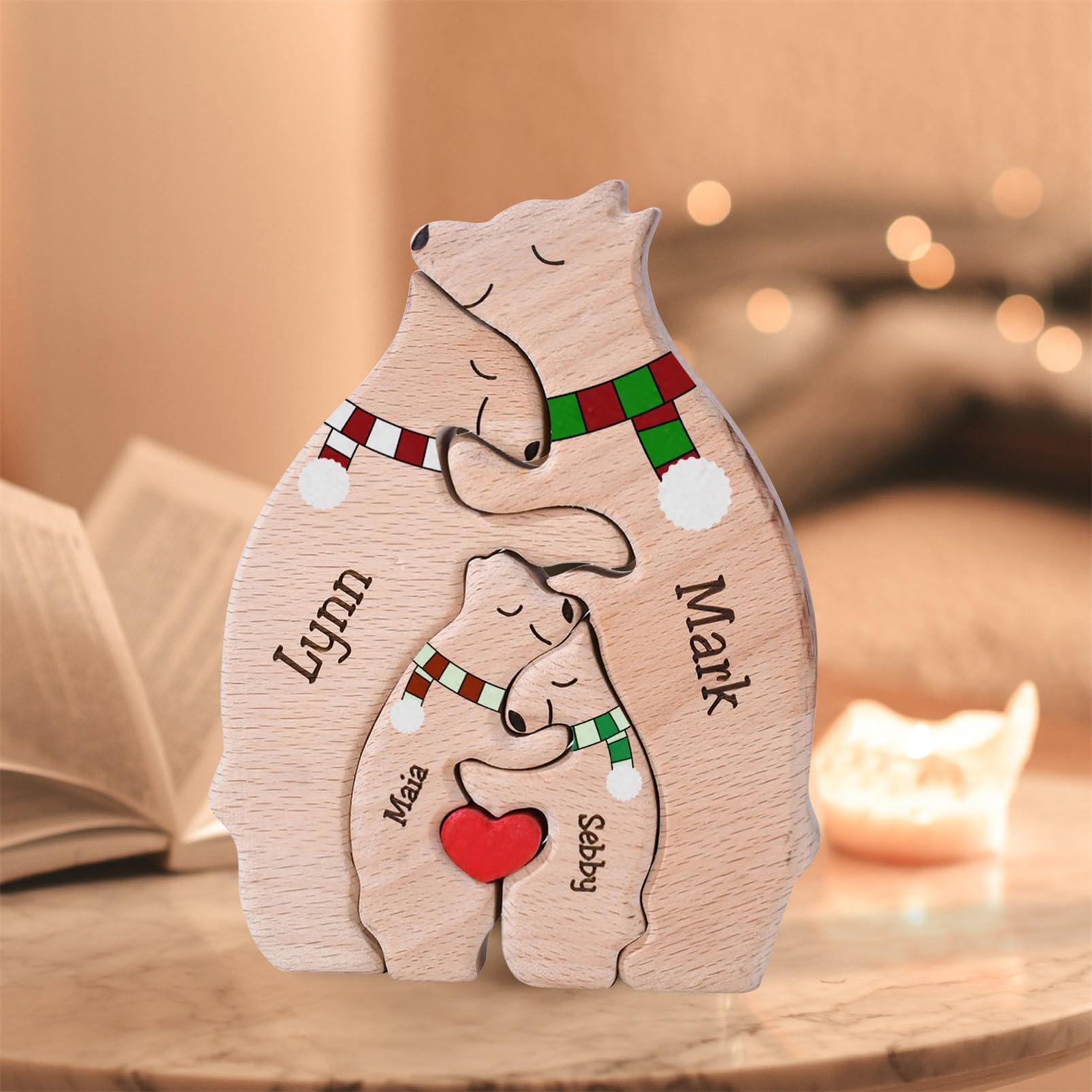 Personalized Family Name Puzzle with 2-8 Names Custom Wooden Bear Puzzle with Names Customized Wooden Puzzle Gifts for Christmas (Bear)
