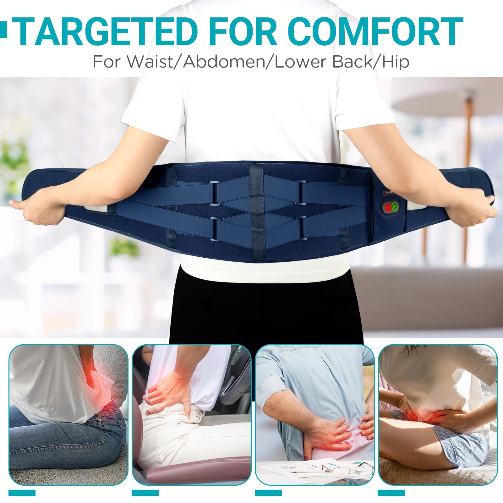 Comfytemp Cordless Heating Pad with Massager for Back, Fathers Day Dad Gifts for Men, FSA Eligible HSA Portable Lower Back Massager Rechargeable Wireless Electric, Women Mom Seniors 3 Heat 30mins Off