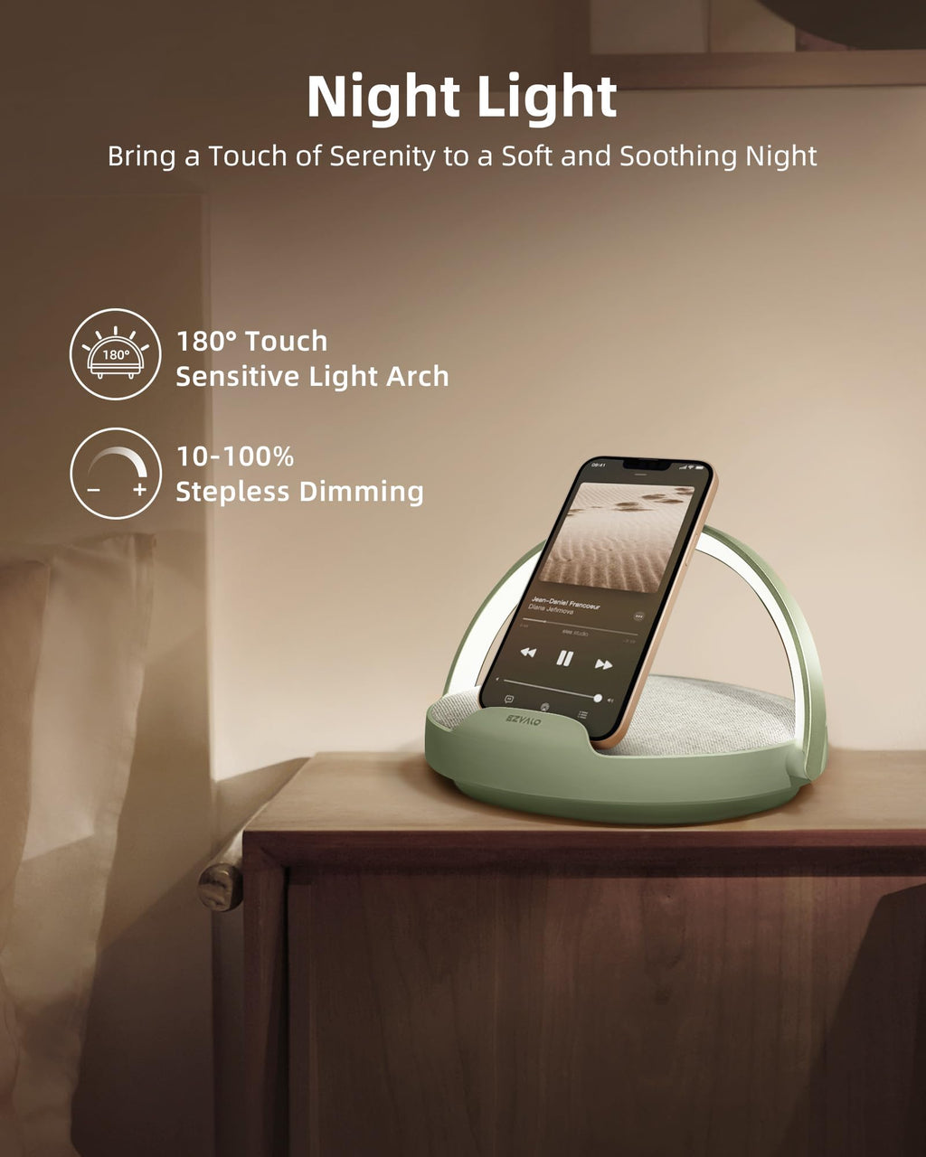 EZVALO Gifts for Mom, 4-in-1 Bedside Lamp with Bluetooth Speaker, Dimmable Night Light, Charging Station and Phone Holder, Birthday Gifts for Women, Teens, Wife and Friends