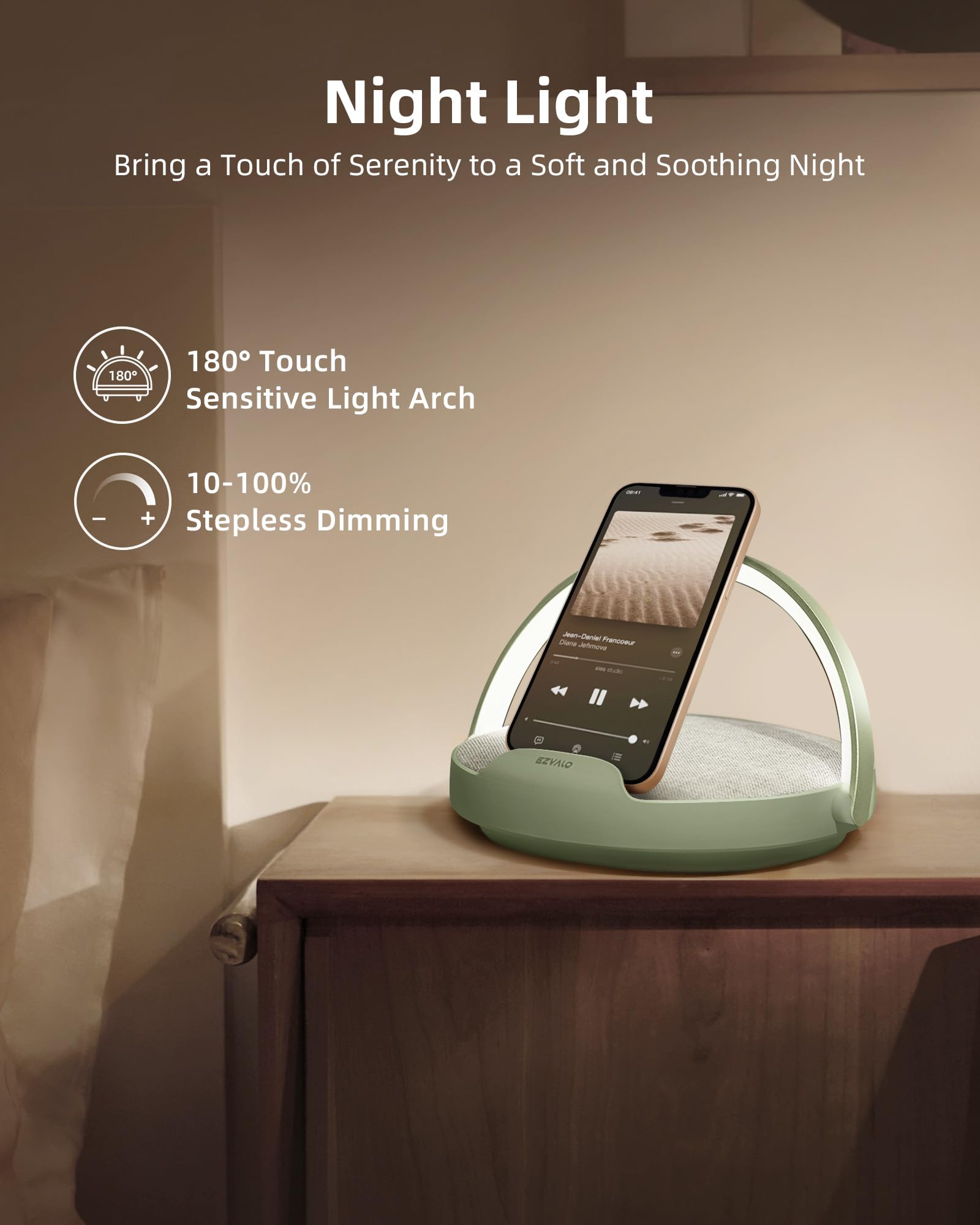 EZVALO Gifts for Mom, 4-in-1 Bedside Lamp with Bluetooth Speaker, Dimmable Night Light, Charging Station and Phone Holder, Birthday Gifts for Women, Teens, Wife and Friends