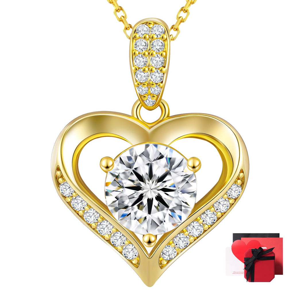 KRKC Moissanite Heart Necklace for Women, 1-3 Carat Lab Created Diamond Pendant, 14K/White Golden Plated S925 Sterling Silver Chains, Valentines Day Christmas Birthday Gifts for Her Wife Anniversary
