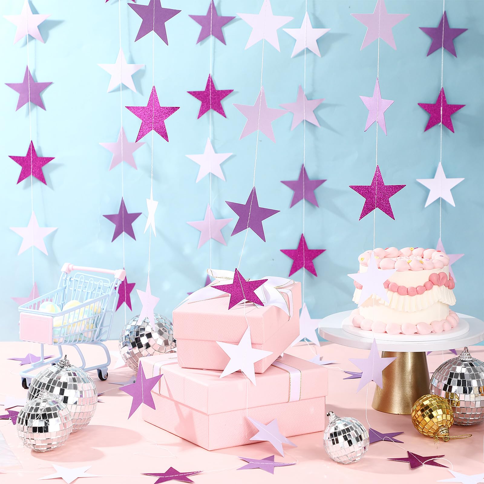 Patelai Glitter Star Garland Banner 2026 Graduation Decor 130 Feet Star Hanging Banner Twinkle Backdrop for Party Birthday Classroom Wedding Supplies(Gold)