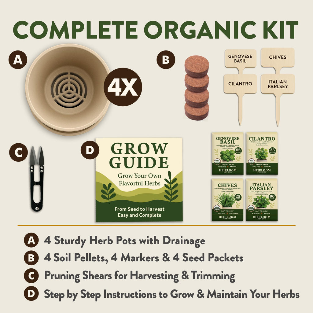 HOME GROWN Herb Garden Planter Indoor Kit – Unique Christmas Gift for Adults, Men, & Women - Grow 4 Heirloom Herb Seeds on Kitchen Window – Beginner DIY Craft & Hobby Gardening Gift for Plant Lovers