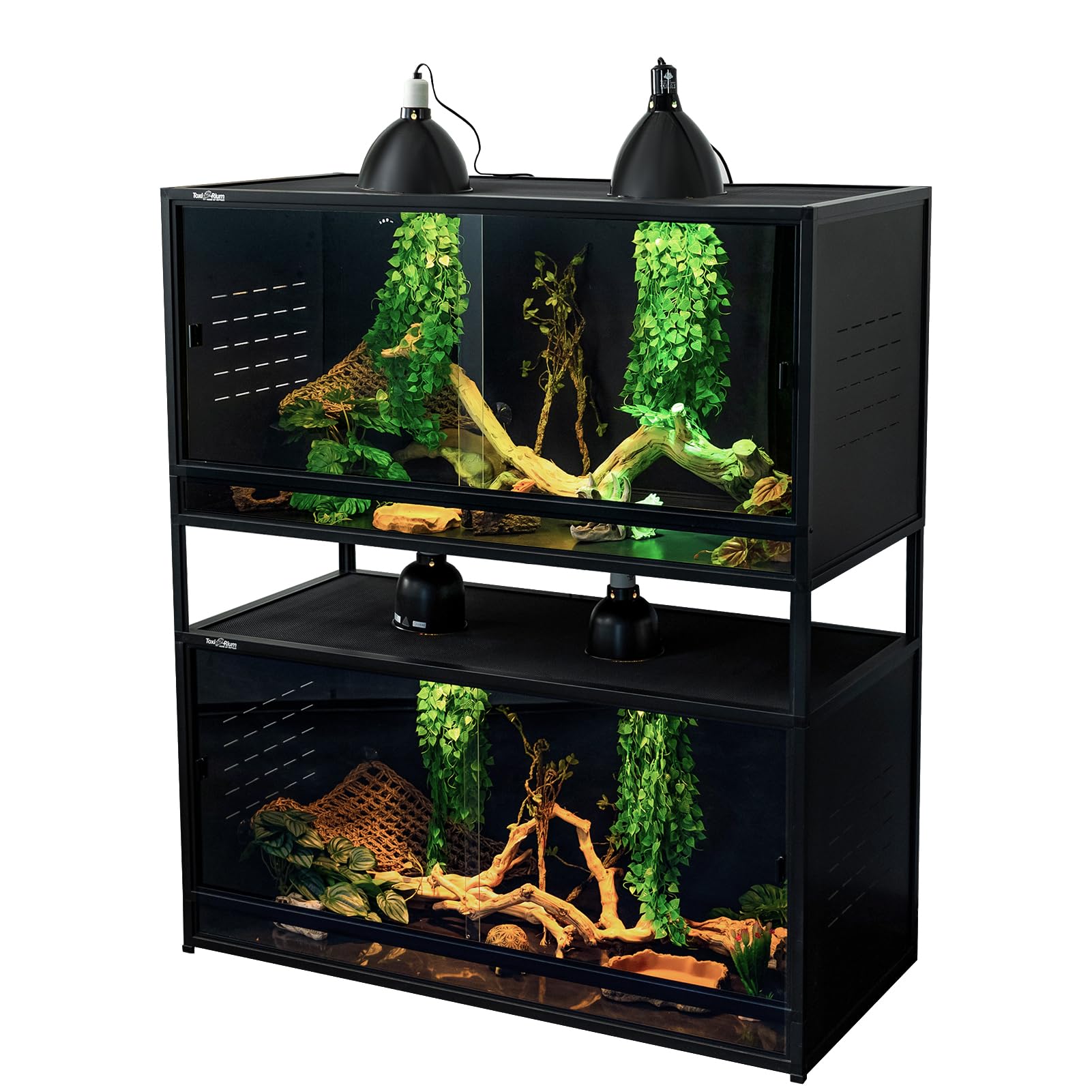 PVC Reptile Enclosure 3 Tier 40"x16"x16" with Spacers, 44 Gallon Reptile Tank Habitat, Space Saving Stackable Reptile Terrarium for Bearded Dragon Gecko Snake Lizard, Sliding Glass Doors Lock