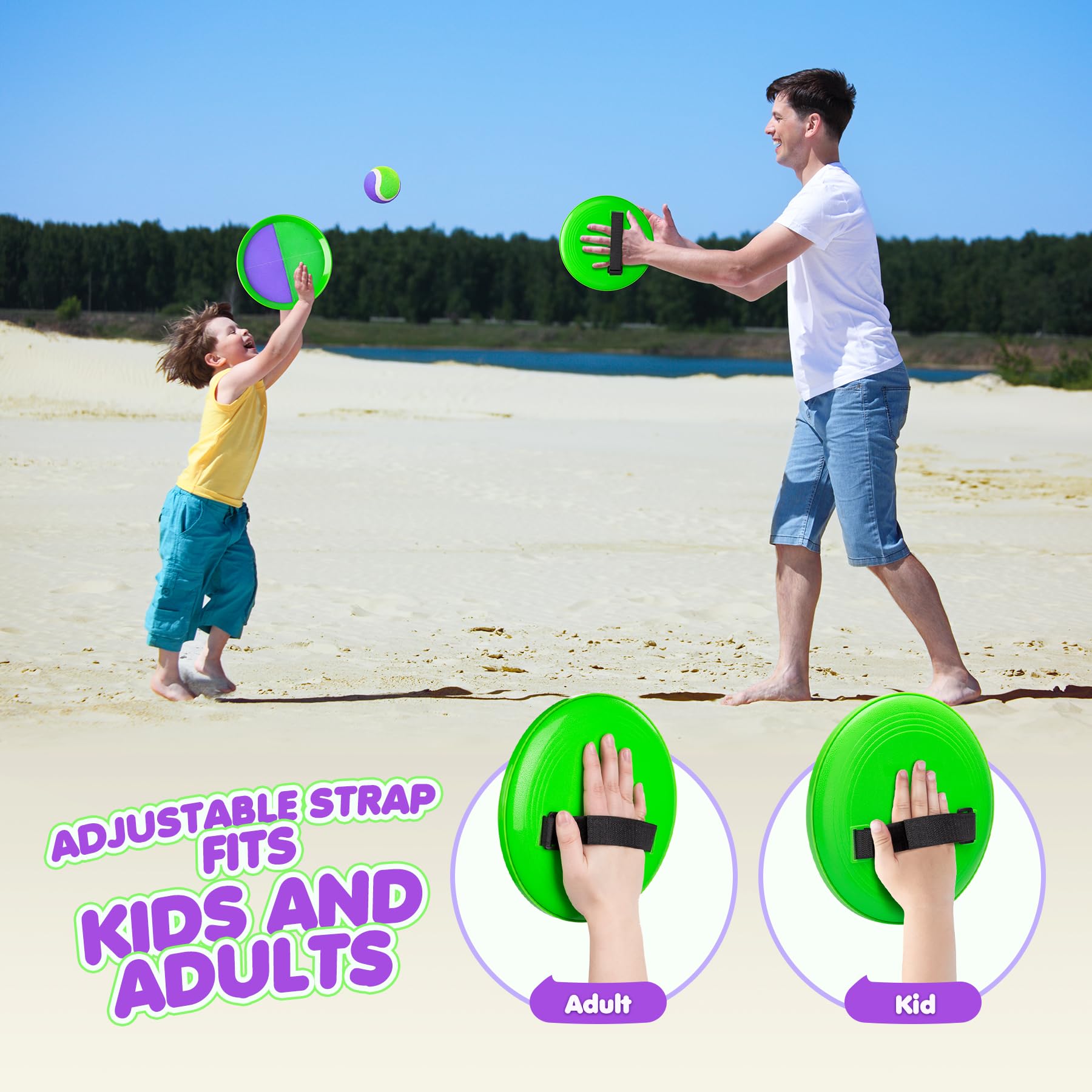 TEILLNET Toss and Catch Ball Set Upgraded - Kids Toys Beach Toys Baseball Games - Sturdy & Water-Resistant for Outdoor Pool Yard Games - Classic Gift for Boys Girls 3 4 5 6 7 8 9 10 11 12+ Years