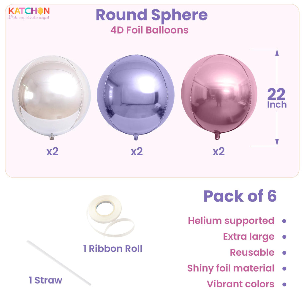 KatchOn, Big Silver Disco Ball Balloons - 22 Inch, Pack of 6 | Disco Party Decorations, 4D Sphere Disco Balloons for 70s Theme Party Decor, Bachelorette Party Decorations | Graduation Decorations 2026