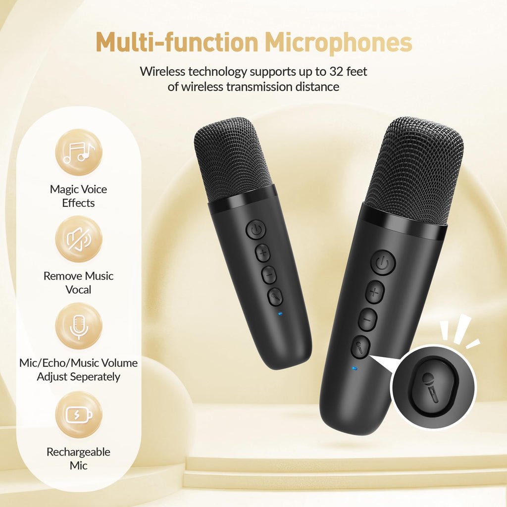 Mini Karaoke Machine, Portable Bluetooth Karaoke Speaker with 2 Wireless Microphones and Party Lights for Kids and Adults, Birthday Gifts for Girls Boys Family Home Party