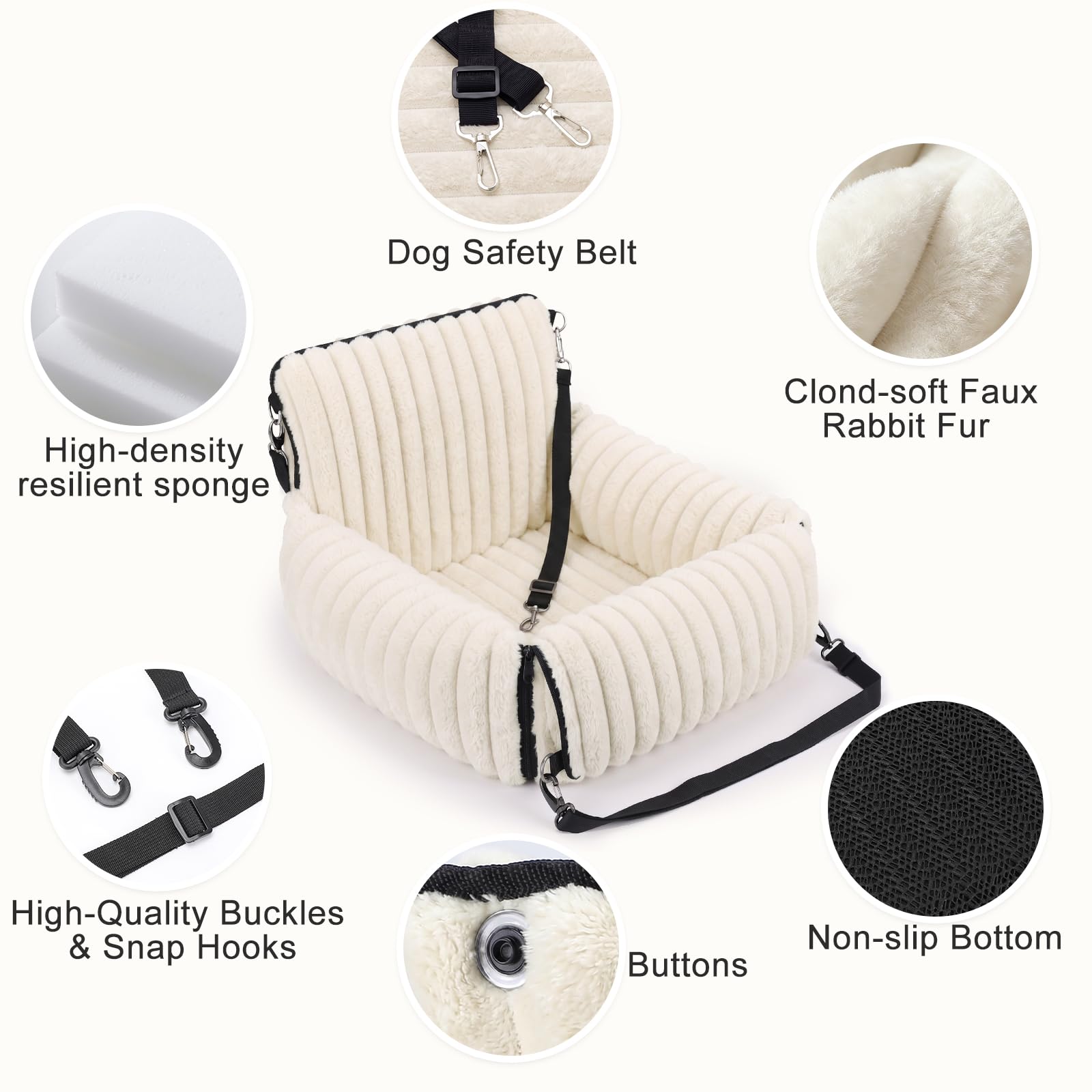 MIXJOY 6-in-1 Dog Car Seat for Small/Medium Dogs up to 25 lbs, Multi-Functional Dog Carrier for Car with Detachable Washable Cover, Pet Travel Bed with Clip-On Safety Leash, Beige