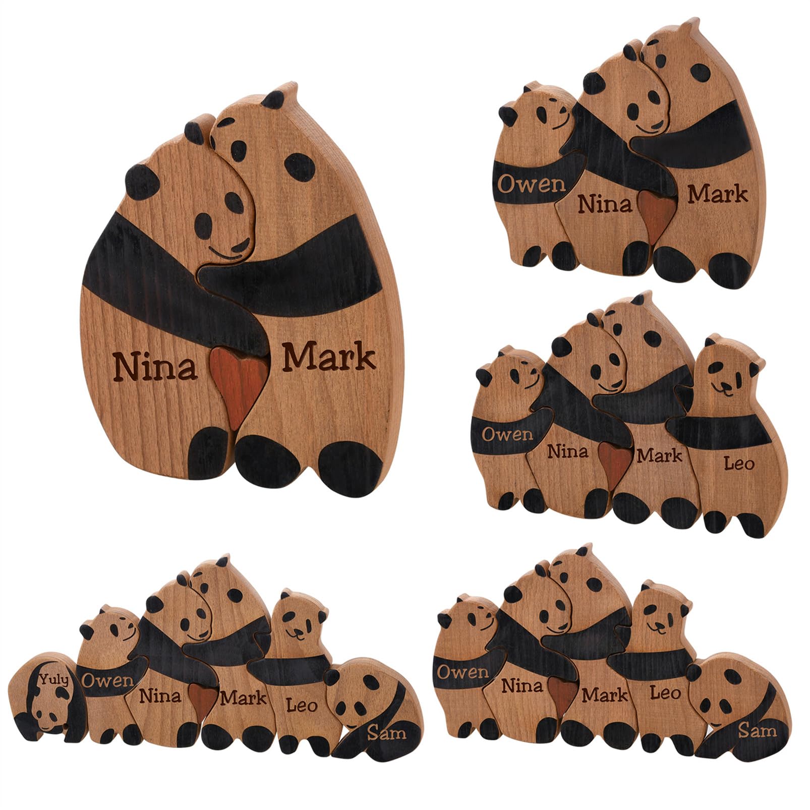Personalized Family Name Puzzle with 2-8 Names Custom Wooden Bear Puzzle with Names Customized Wooden Puzzle Gifts for Christmas (Bear)