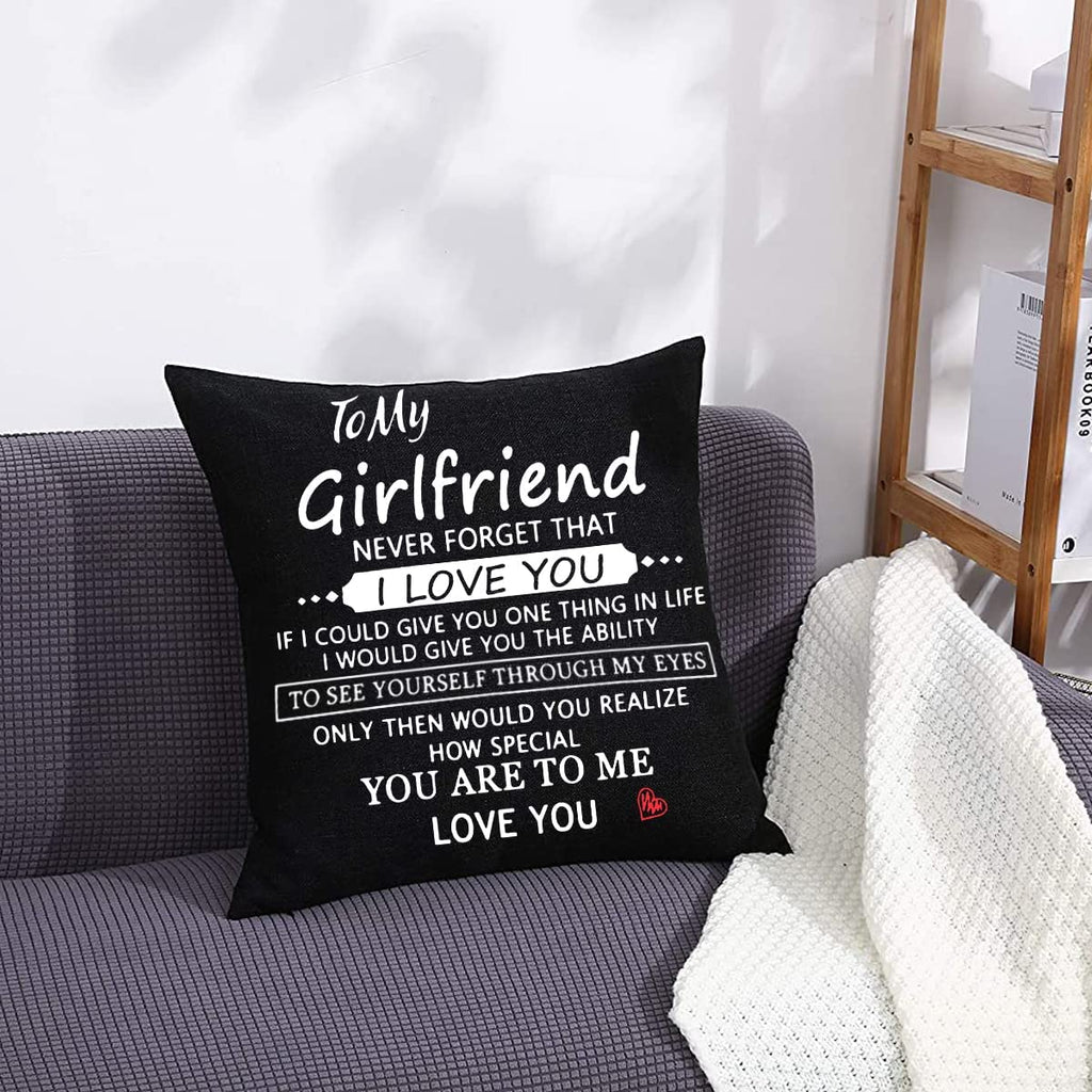 Anrkets Two Sided Printing Lover Pillow Cover I Love You Hug This Pillow Until You Can Hug Me, Valentine's Day Birthday Gifts for Girlfriend Cotton Linen Square Decorative Waist Pillowcase 18"x 18"