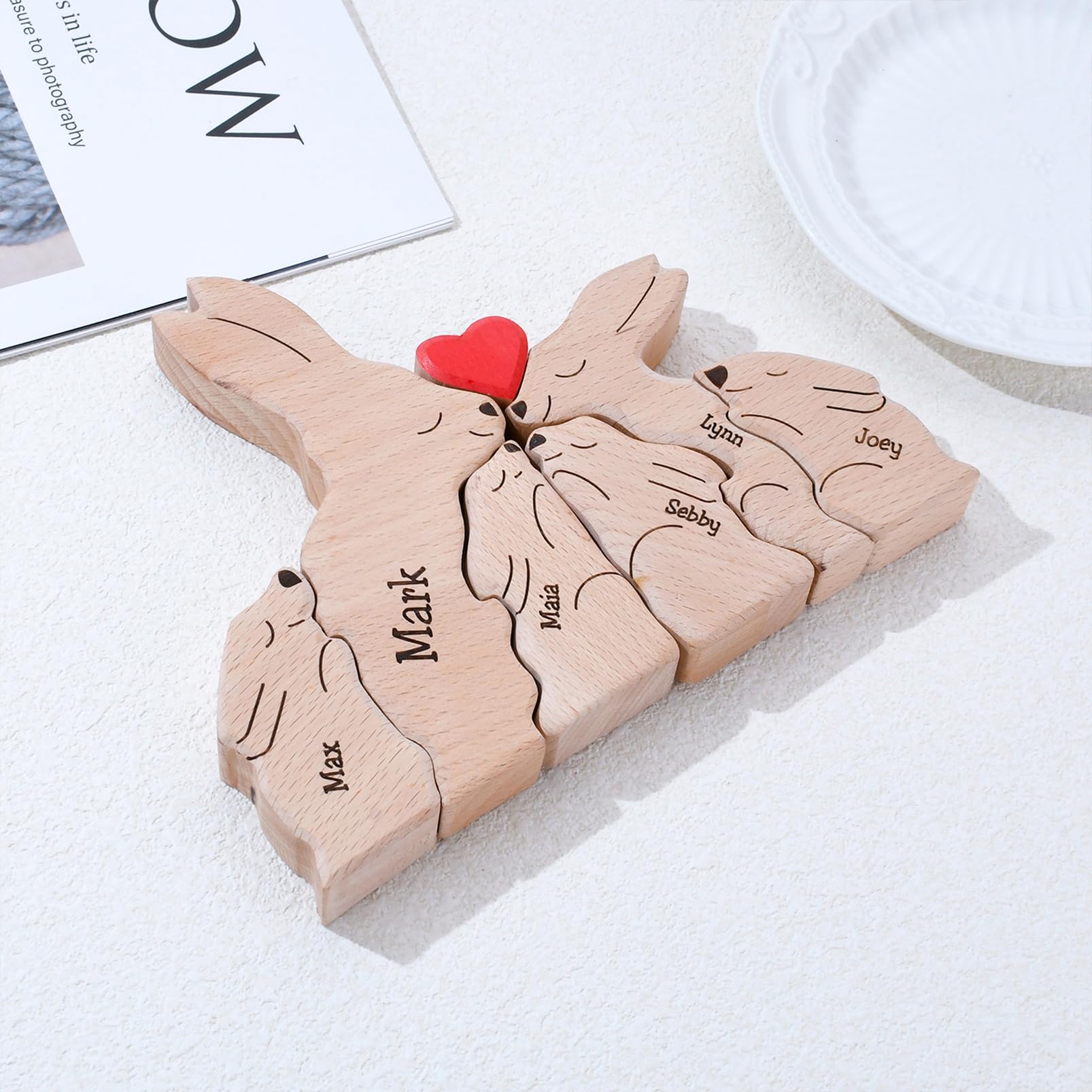 Personalized Family Name Puzzle with 2-8 Names Custom Wooden Bear Puzzle with Names Customized Wooden Puzzle Gifts for Christmas (Bear)