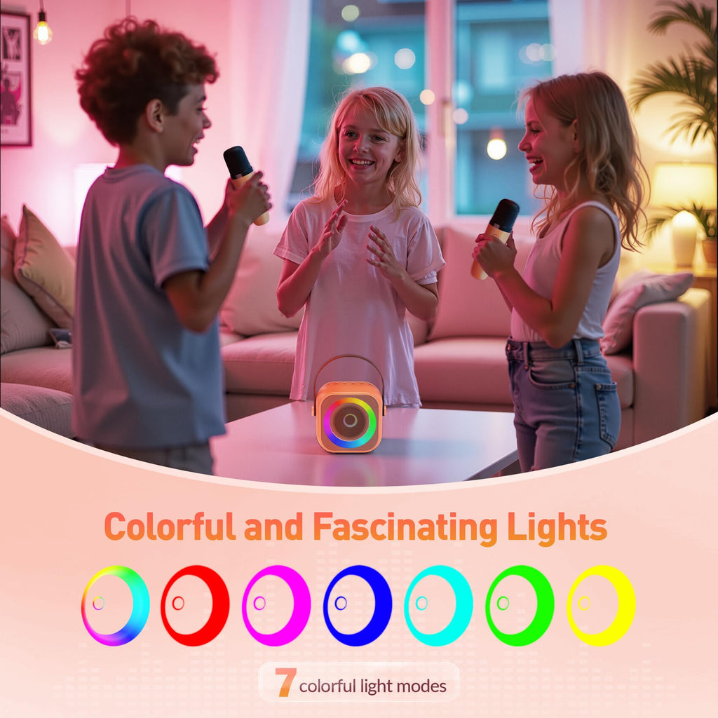 Mini Karaoke Machine, Portable Bluetooth Karaoke Speaker with 2 Wireless Microphones and Party Lights for Kids and Adults, Birthday Gifts for Girls Boys Family Home Party