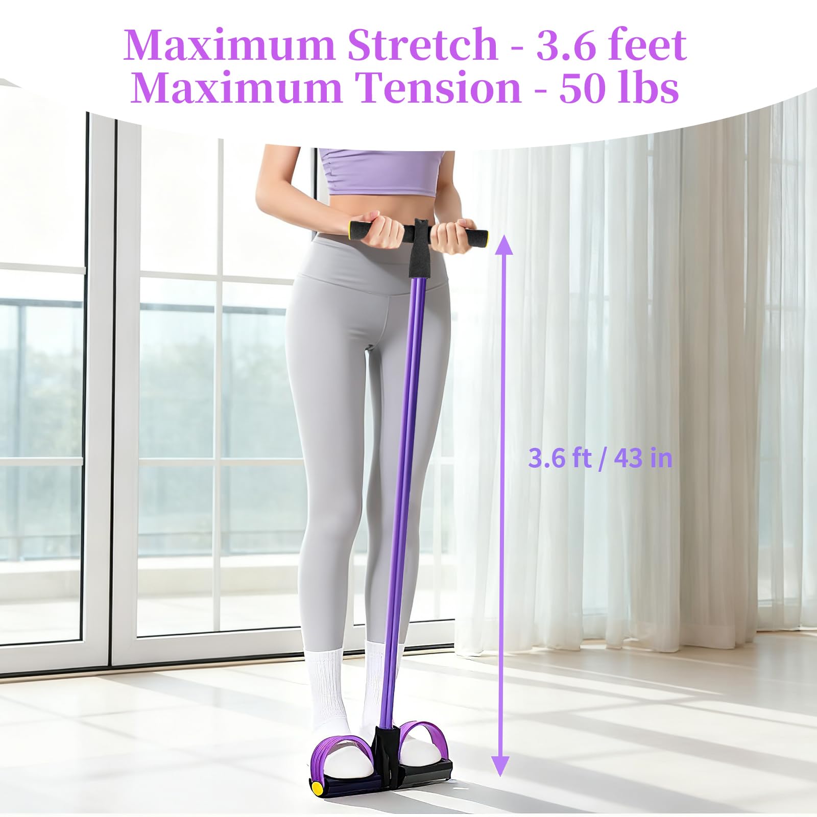 Pedal Resistance Bands with Handles, Upgrade 6-Tubes Manual Tension Training Pedal, Natural Rubber Foot Pedal Resistance Bands, Multifunction Fitness Bands for Abdomen, Waist, Arm, Leg