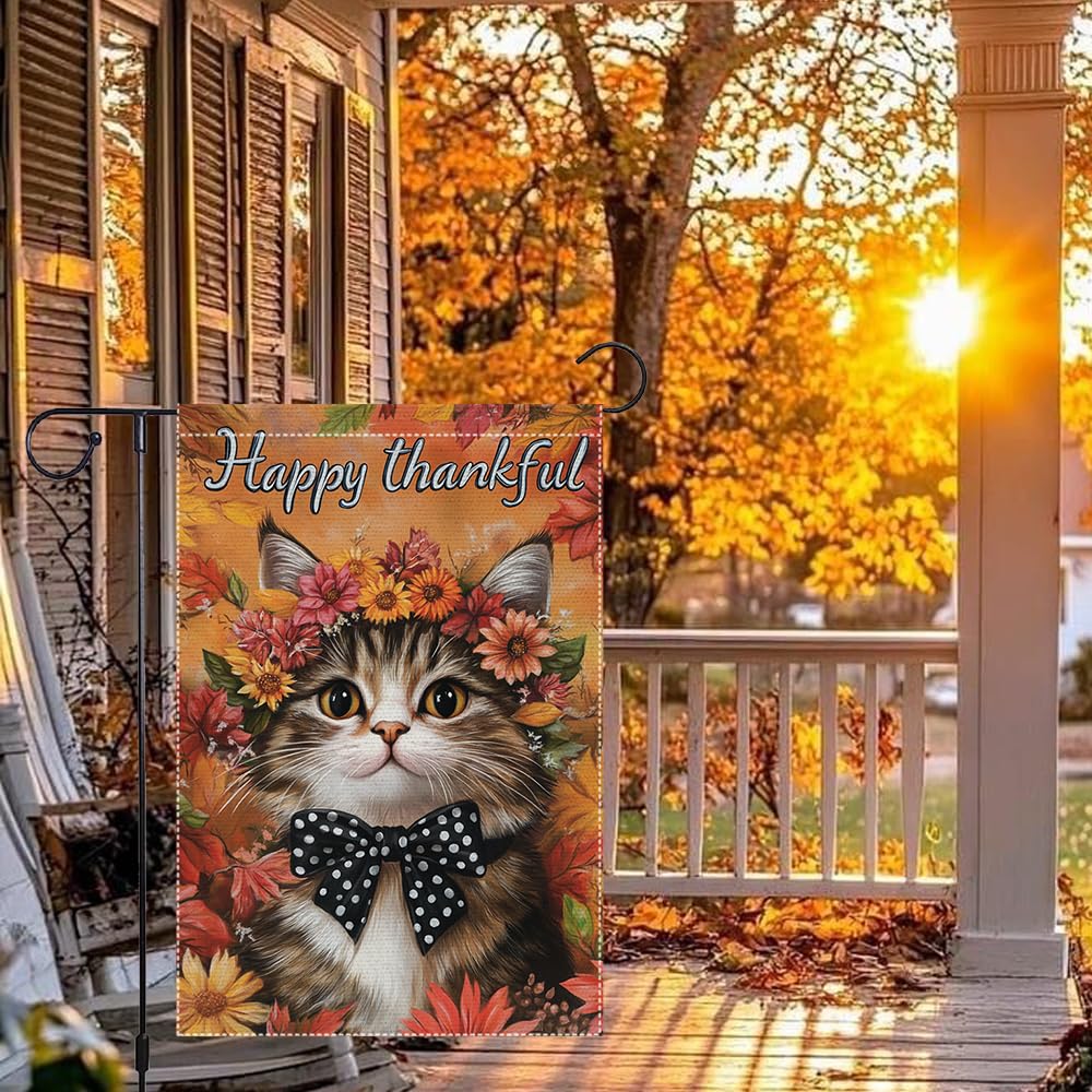 Hello Fall Garden Flag Cat Garden Flags 12x18 Inch Double Sided Vertical Autumn Farmhouse Home Decor Yard Lawn Outdoor Decorations