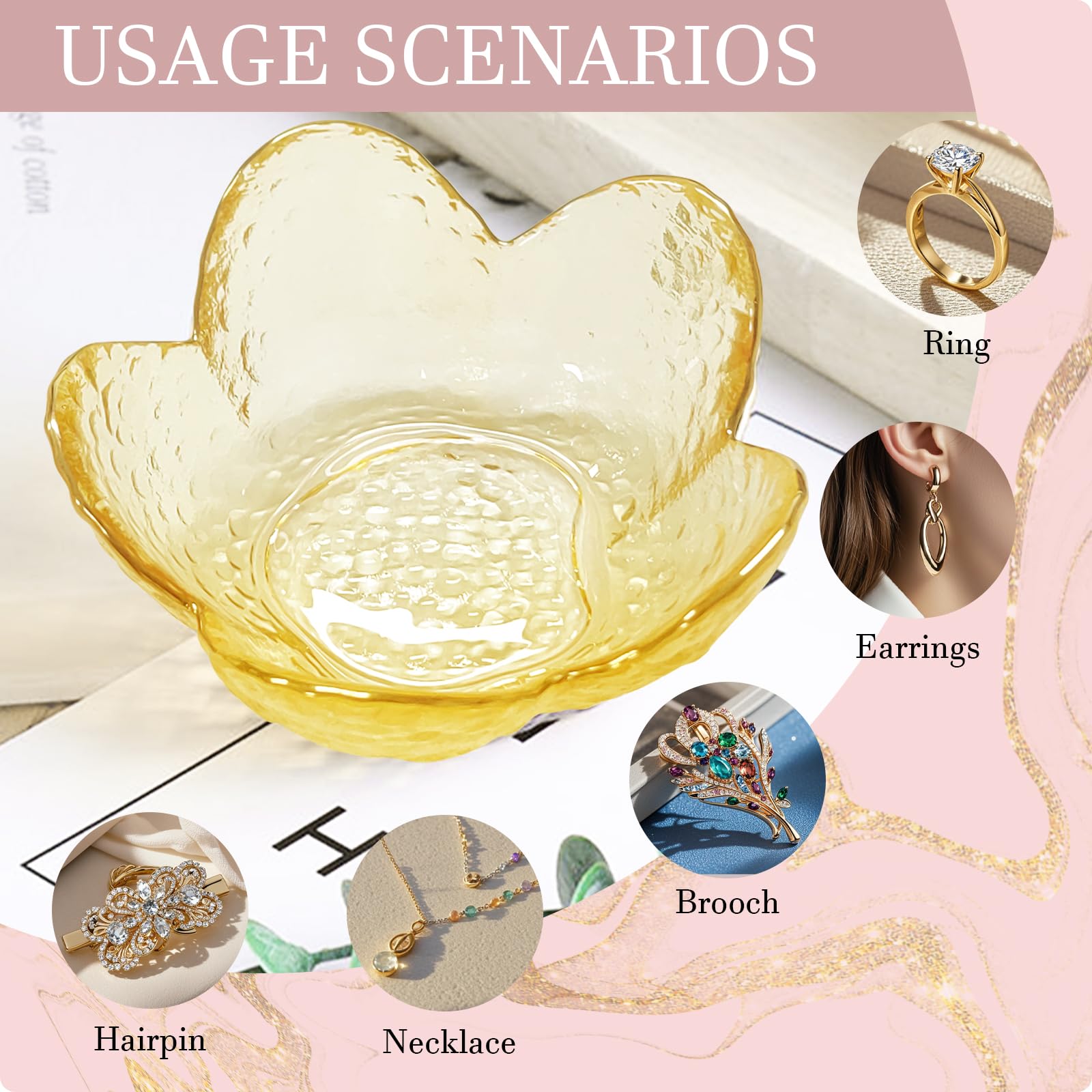 Purple Flower Jewelry Dish Glass Ring Holder Dish Jewelry Tray Cute Vanity Organizer Aesthetic Nightstand Bathroom Room Decor Trinket Dish Mothers Day Friendship Christmas Birthday Gifts for Women