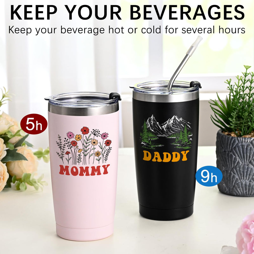 Qtencas Grandma and Grandpa Gifts, Grandparents Christmas Gifts, Grandpa and Grandma insulated Travel Tumbler Set, Gift for Grandparents on Christmas Birthday Anniversary, 20 Oz Black & White