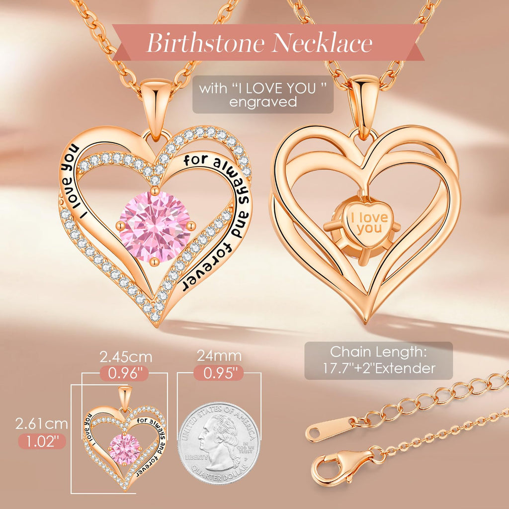 CDE Forever Love Heart Necklaces for Women, Wedding Anniversary, Valentine's，Birthday Mothers Christmas Day Gifts for Mom, Mother, Wife, S925 Silver Jewelry with Birthstone Pendant