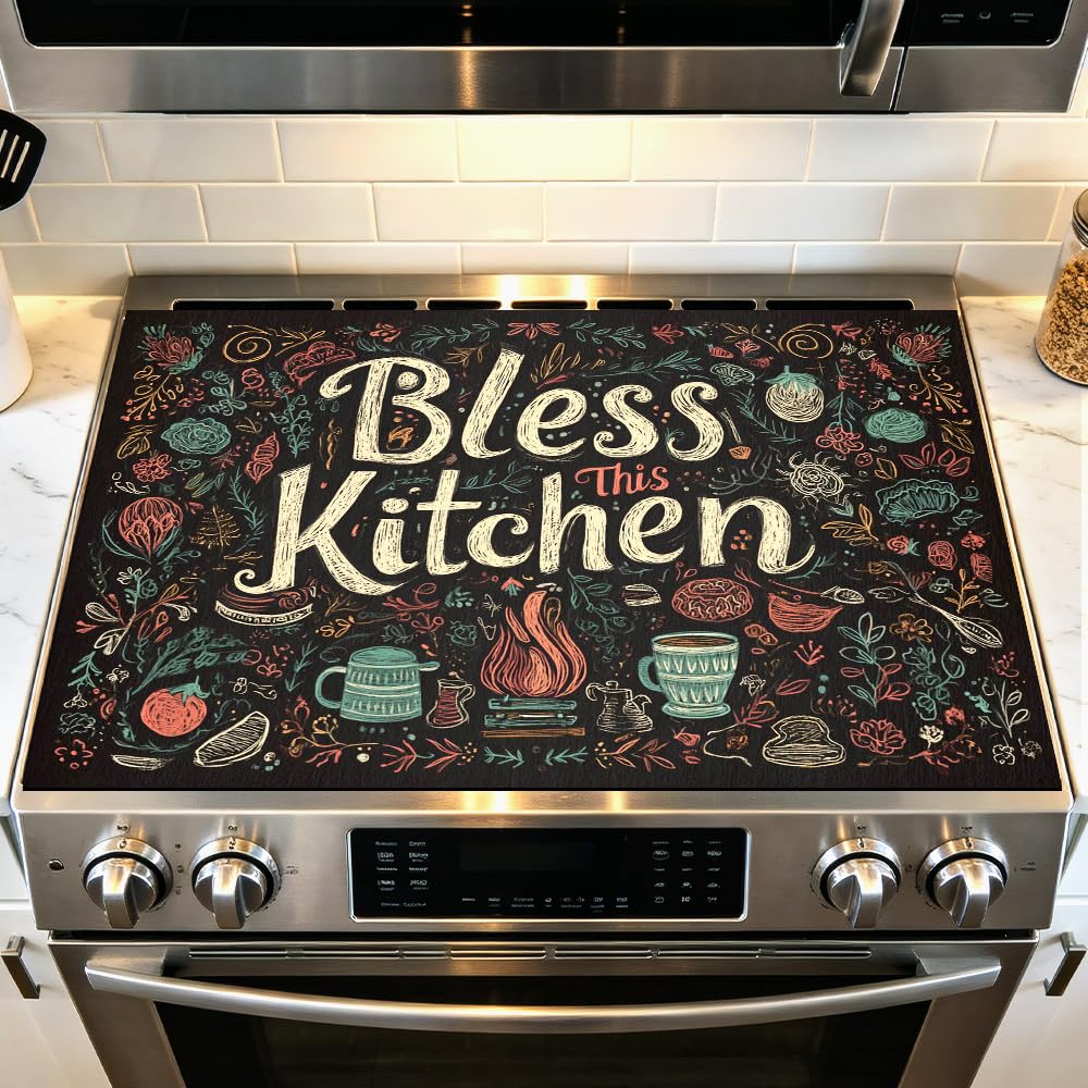 Stove Mat 28.35 x 20.47 Inch Christmas Fireplace and Tree Design Cozy Living Room Holiday Scene Decorative Kitchen Countertop Cover Reusable Flexible Mat for Gas Range Electric Stove Home Winter Décor