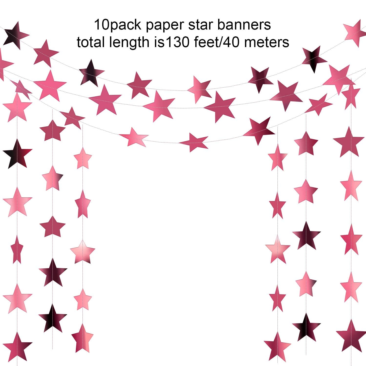 Patelai Glitter Star Garland Banner 2026 Graduation Decor 130 Feet Star Hanging Banner Twinkle Backdrop for Party Birthday Classroom Wedding Supplies(Gold)