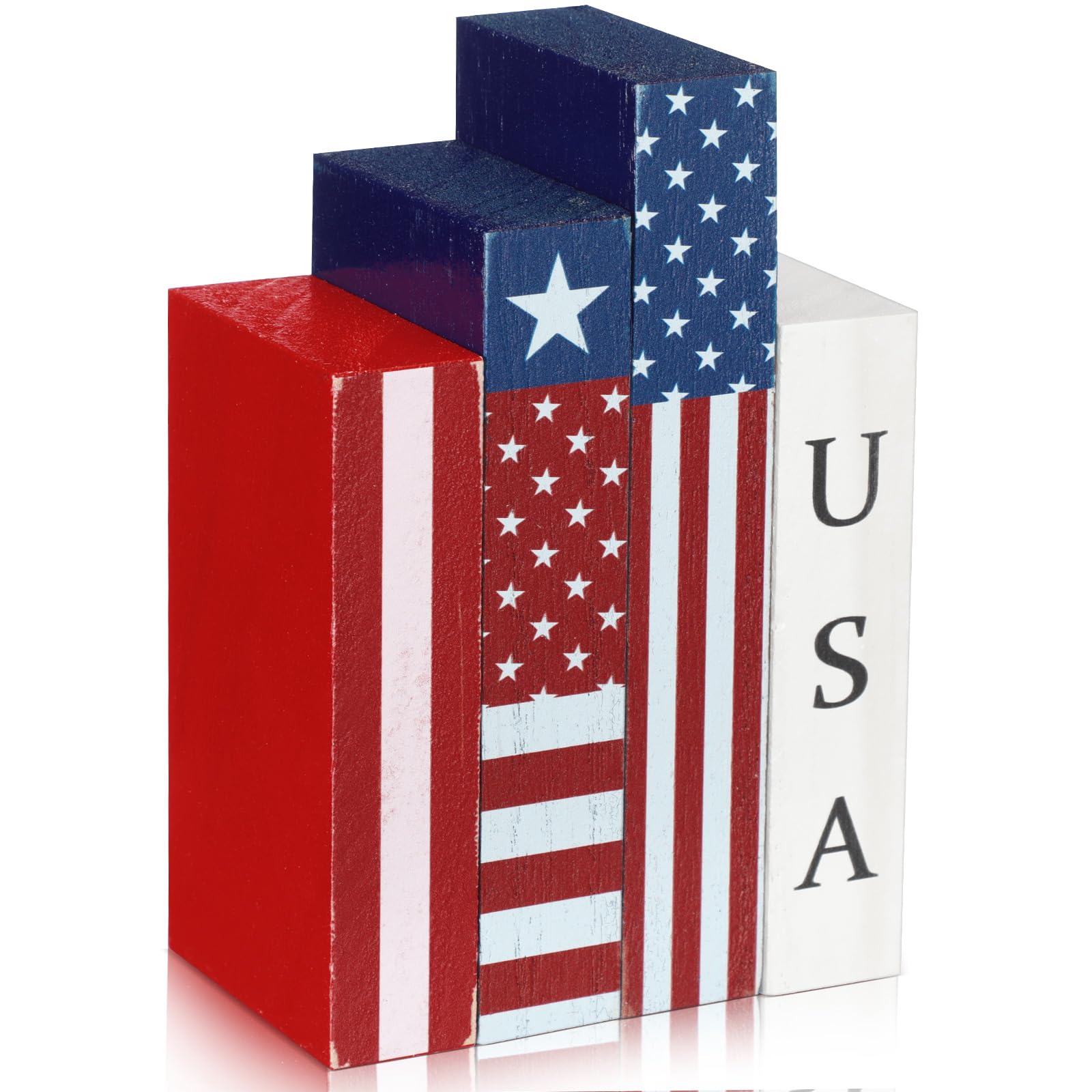 Amyhill 3 Pcs 4th of July Decorations Set Wooden Patriotic Table Centerpieces Independence Day Wood Firework Fourth of July Table Signs for 250th Anniversary Home Farmhouse Decor (Flag)
