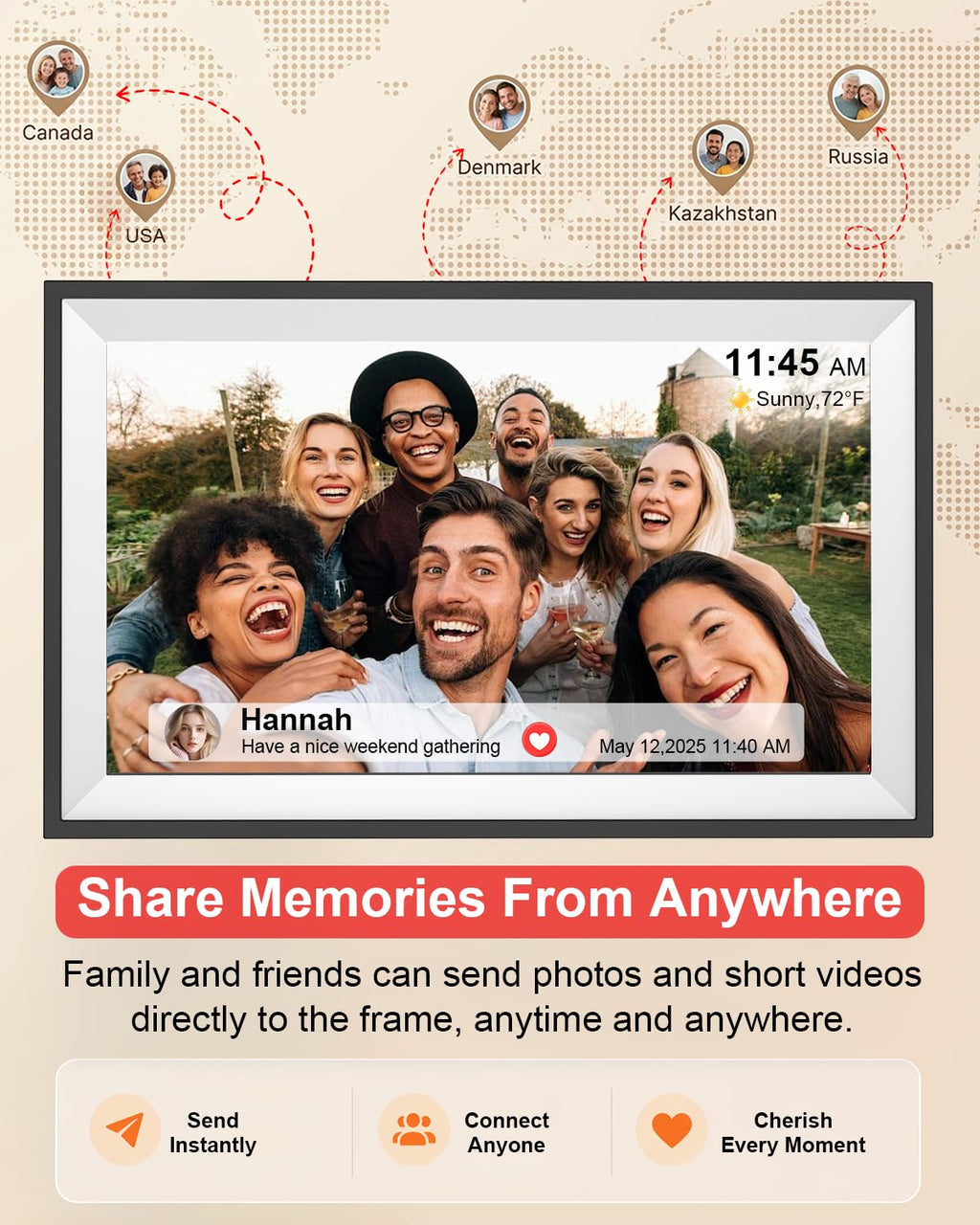 Frameo Digital Picture Frame, 10.1 Inch Smart WiFi Photo Frame with 1280x800 HD IPS Touch Screen, Auto-Rotate, Wall Mountable, Share Photos/Videos Instantly via App from Anywhere