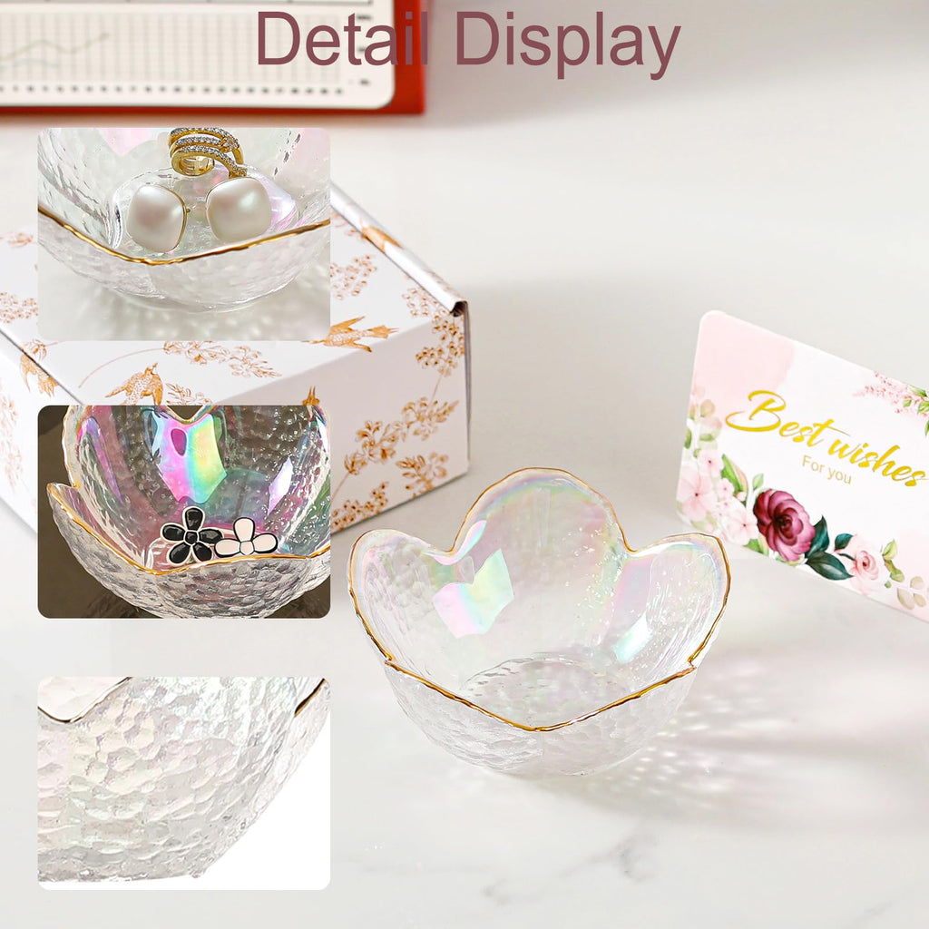 Purple Flower Jewelry Dish Glass Ring Holder Dish Jewelry Tray Cute Vanity Organizer Aesthetic Nightstand Bathroom Room Decor Trinket Dish Mothers Day Friendship Christmas Birthday Gifts for Women