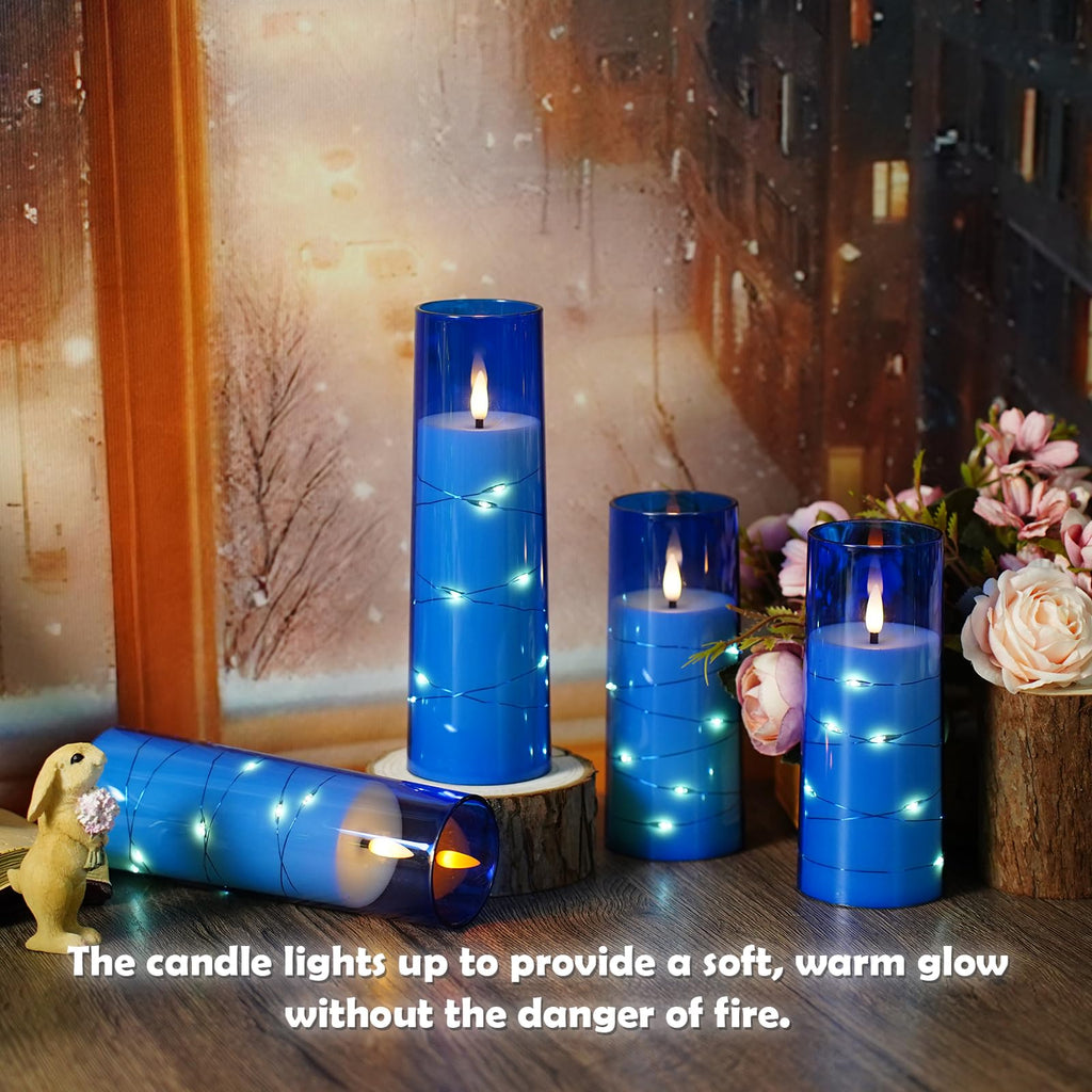 kakoya Flameless LED Candles with Timer 5 Pc Flickering Flameless Candles for Romantic Ambiance and Home Decoration Stable Acrylic Shell,with Embedded Star String，Battery Operated Candles（Red）